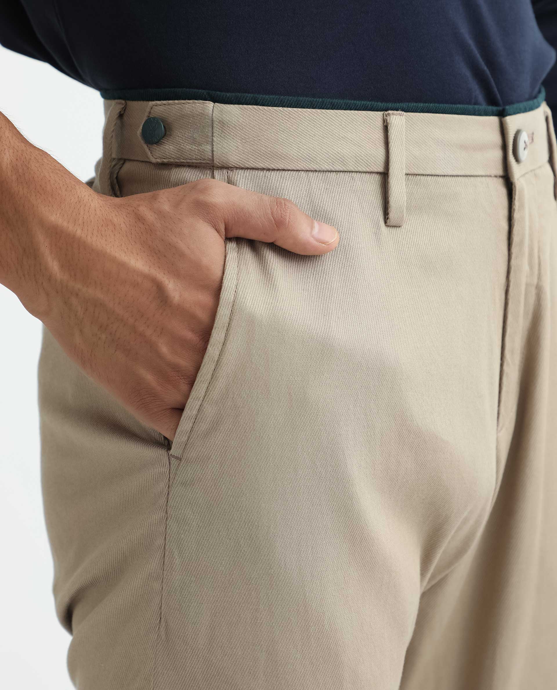 Rare Rabbit Men's Cellular Khaki Cotton Plain Regular Fit Trouser - Image 4