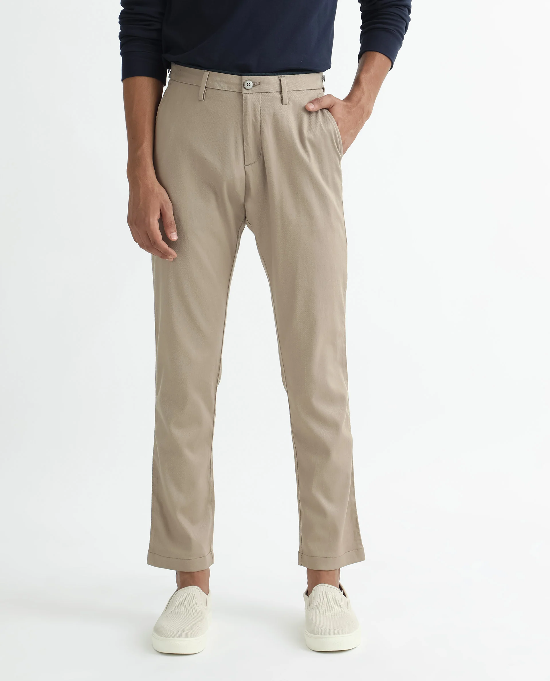 Rare Rabbit Men's Cellular Khaki Cotton Plain Regular Fit Trouser - Image 5