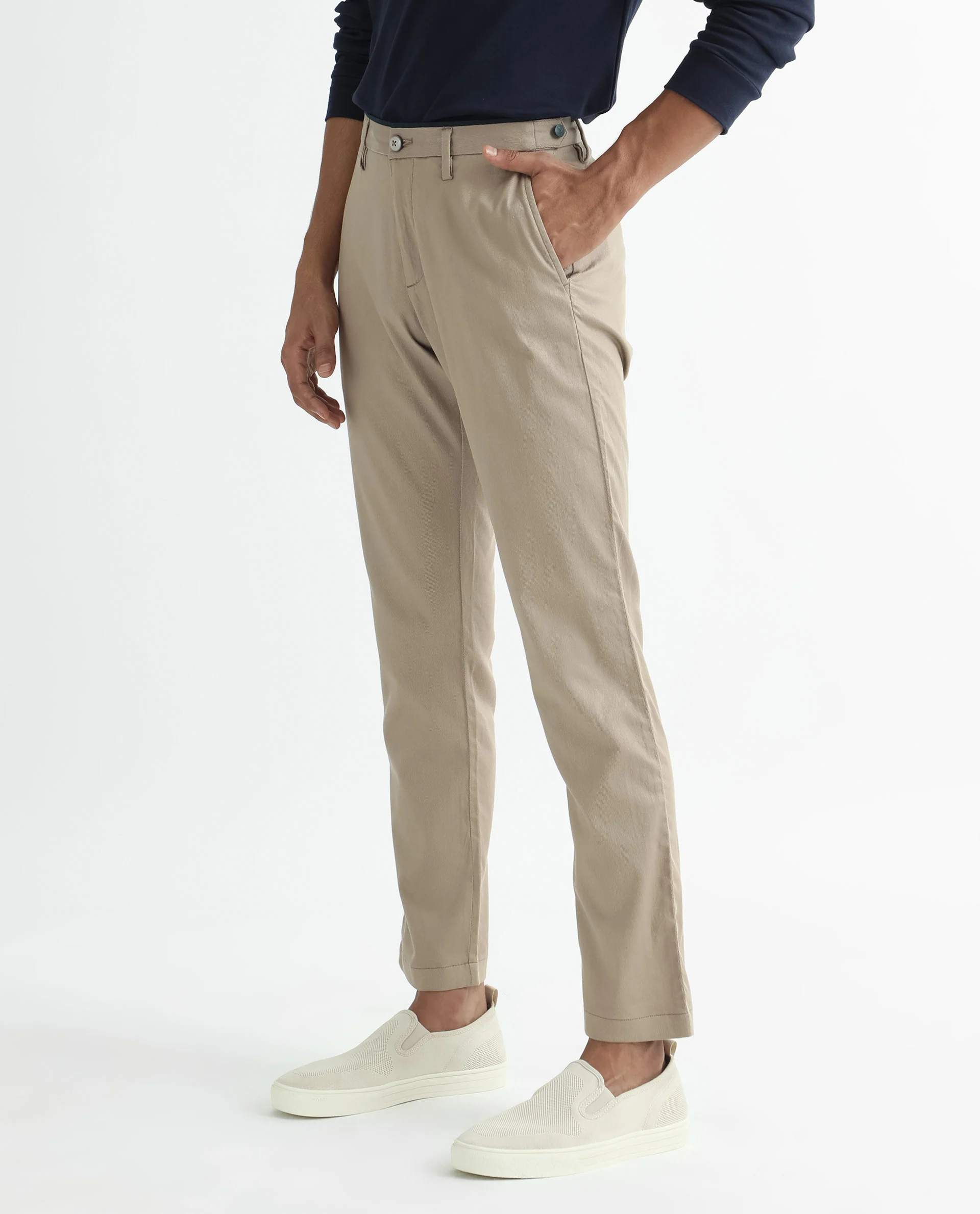 Rare Rabbit Men's Cellular Khaki Cotton Plain Regular Fit Trouser - Image 6