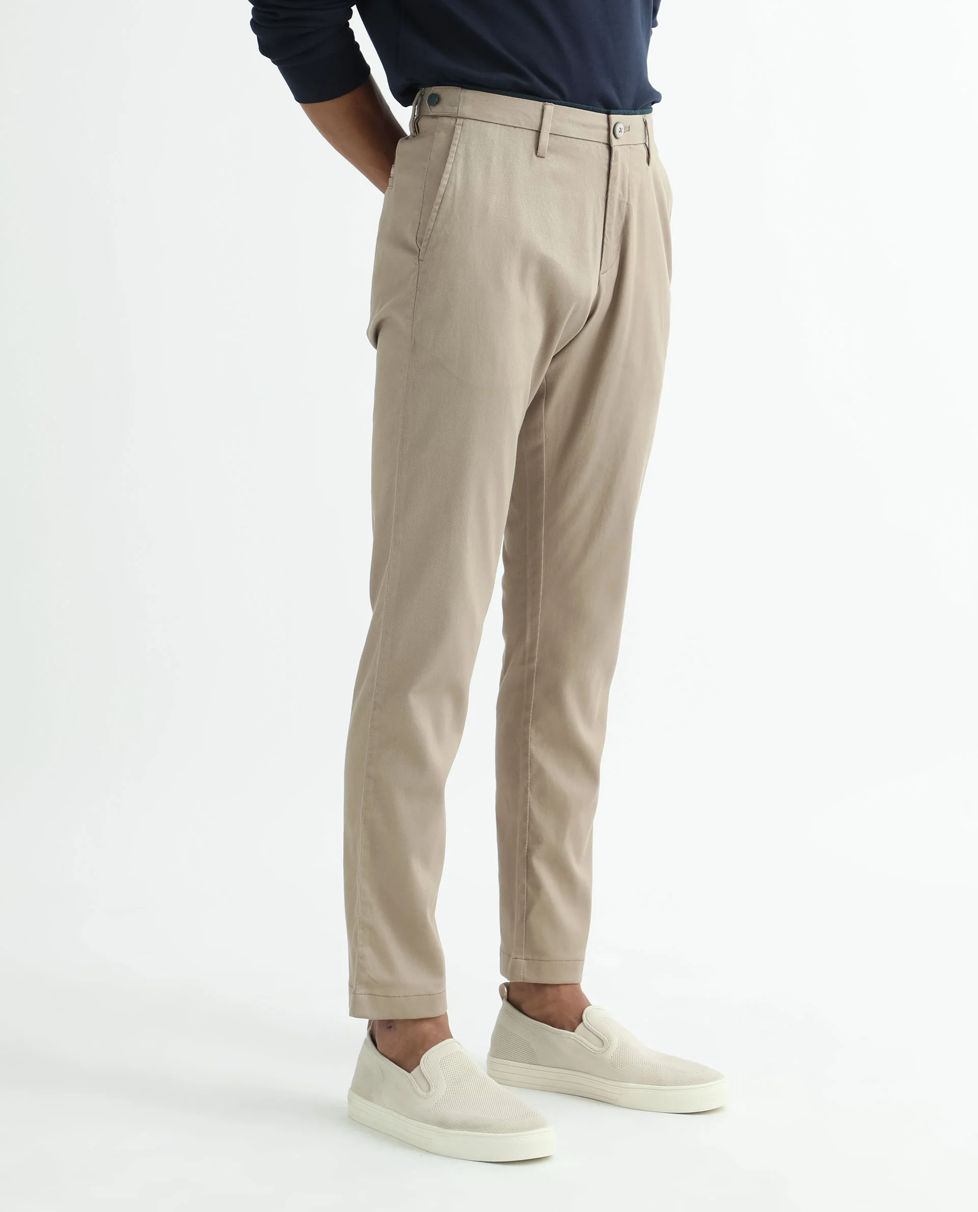 Rare Rabbit Men's Cellular Khaki Cotton Plain Regular Fit Trouser - Image 7