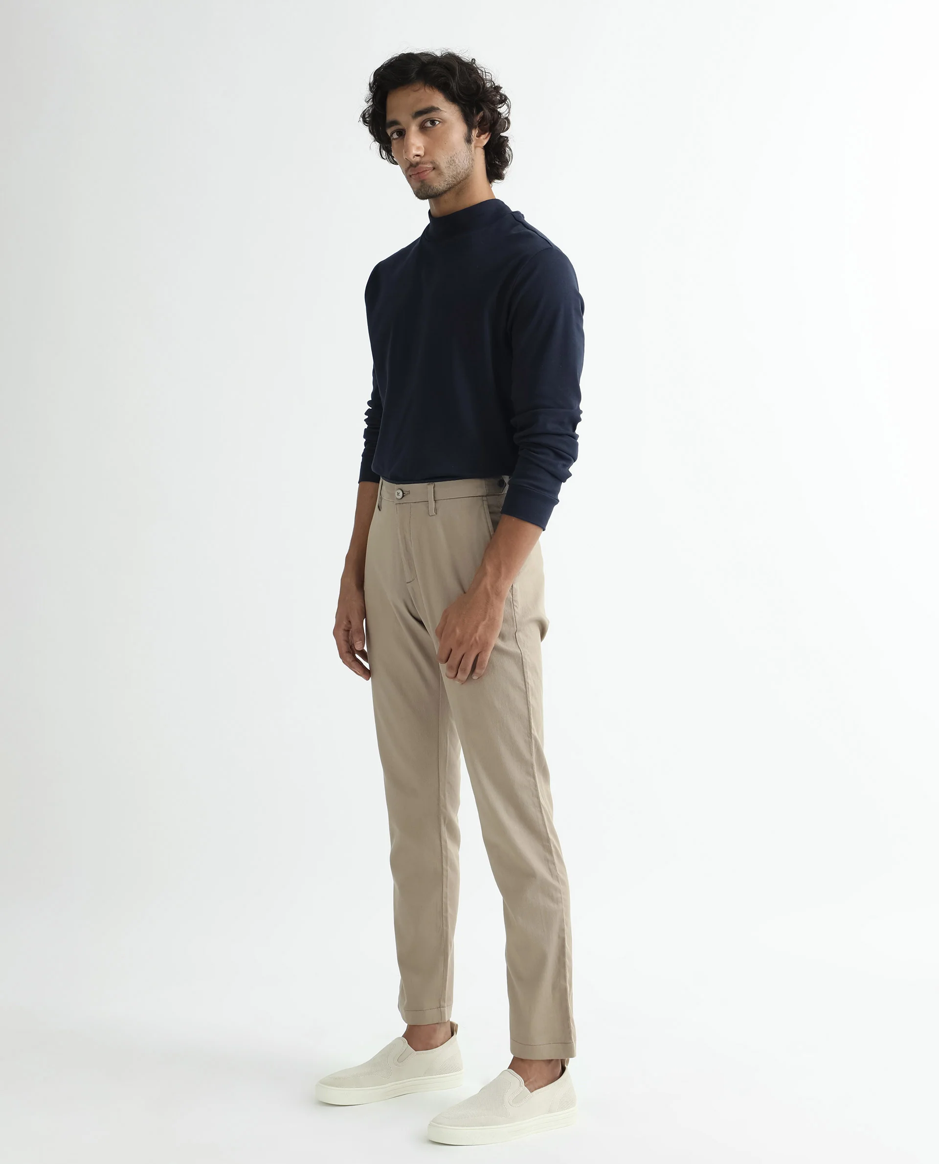 Rare Rabbit Men's Cellular Khaki Cotton Plain Regular Fit Trouser - Image 8