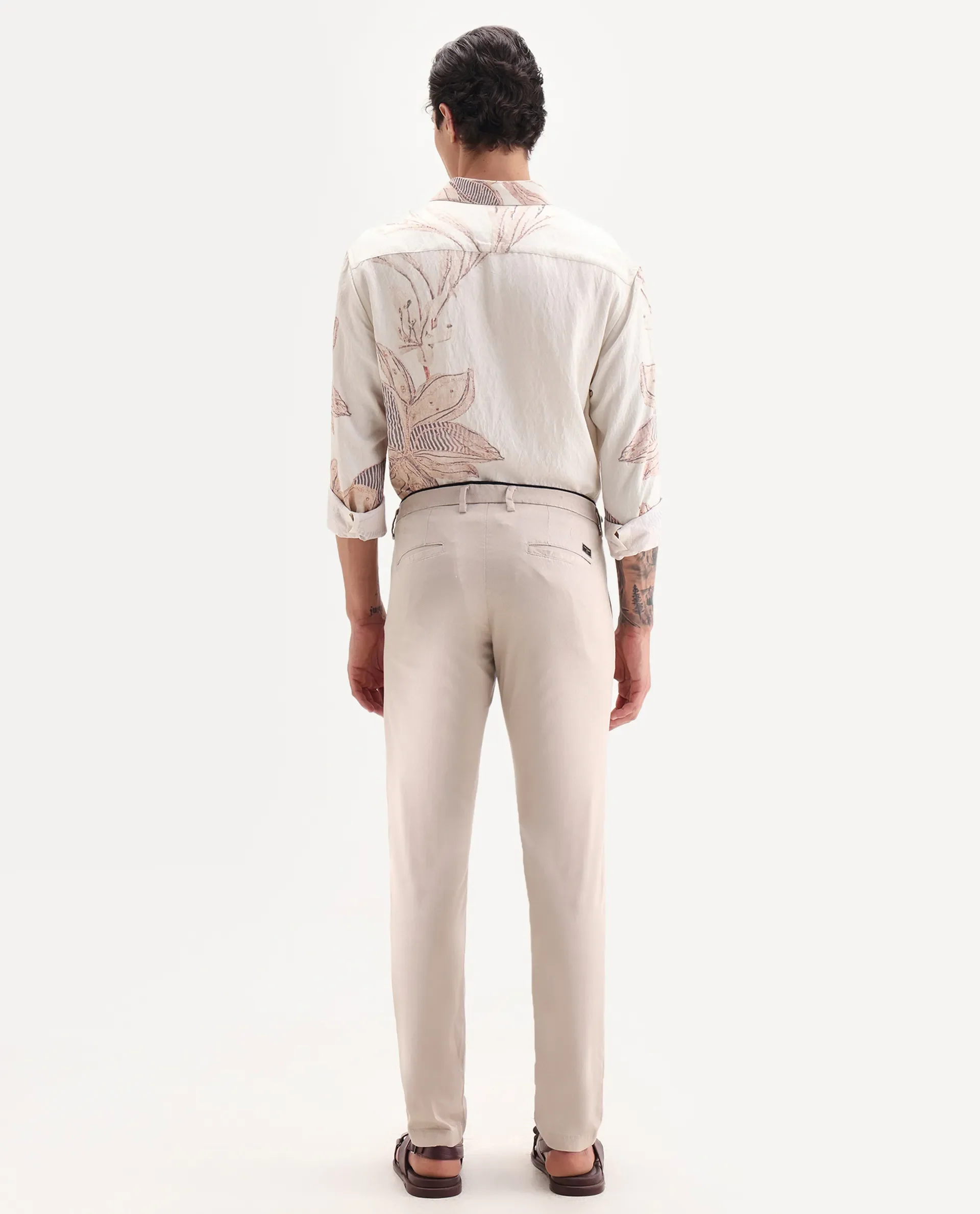 Rare Rabbit Men's Cellular Light Pink Cotton Plain Regular Fit Trouser - Image 6