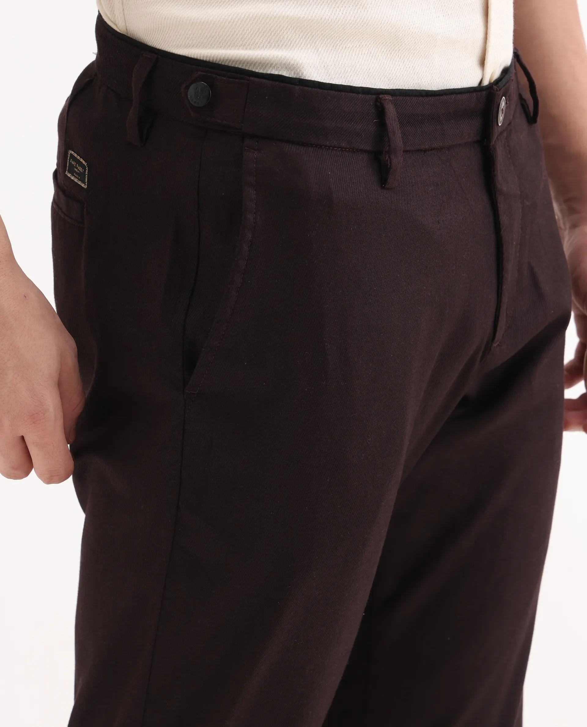 Rare Rabbit Men's Cellular Maroon Cotton Plain Regular Fit Trouser - Image 3
