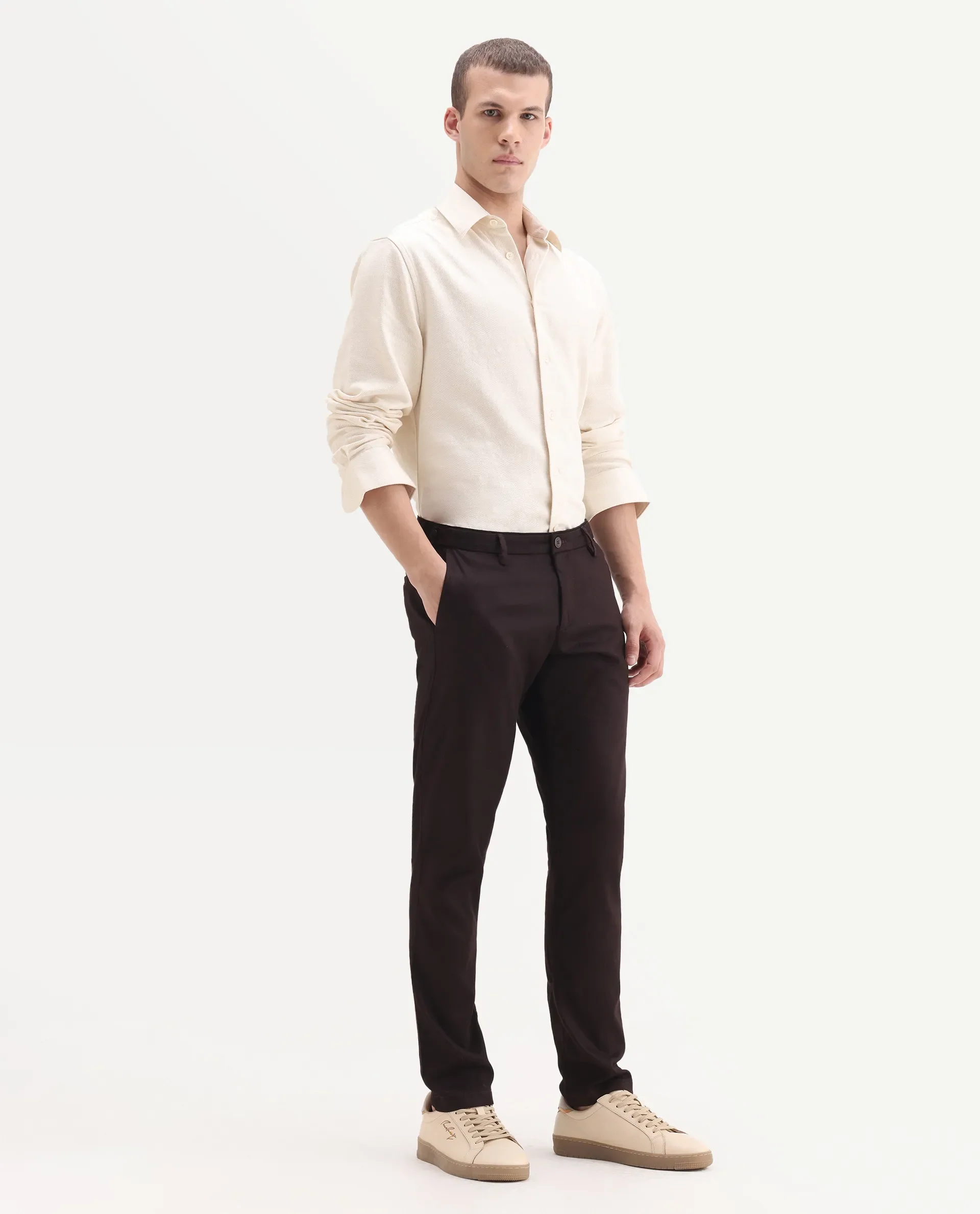 Rare Rabbit Men's Cellular Maroon Cotton Plain Regular Fit Trouser - Image 4