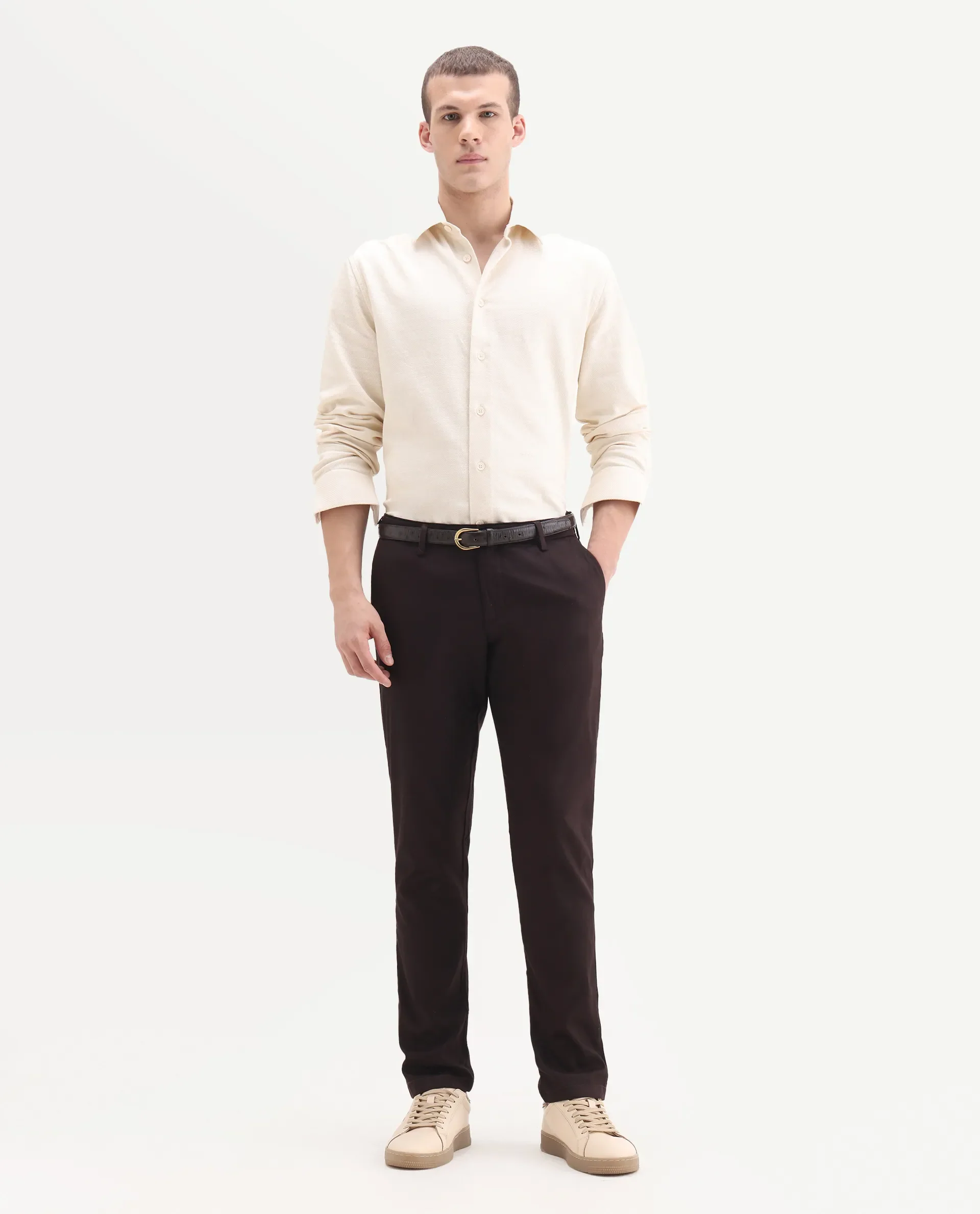 Rare Rabbit Men's Cellular Maroon Cotton Plain Regular Fit Trouser - Image 6