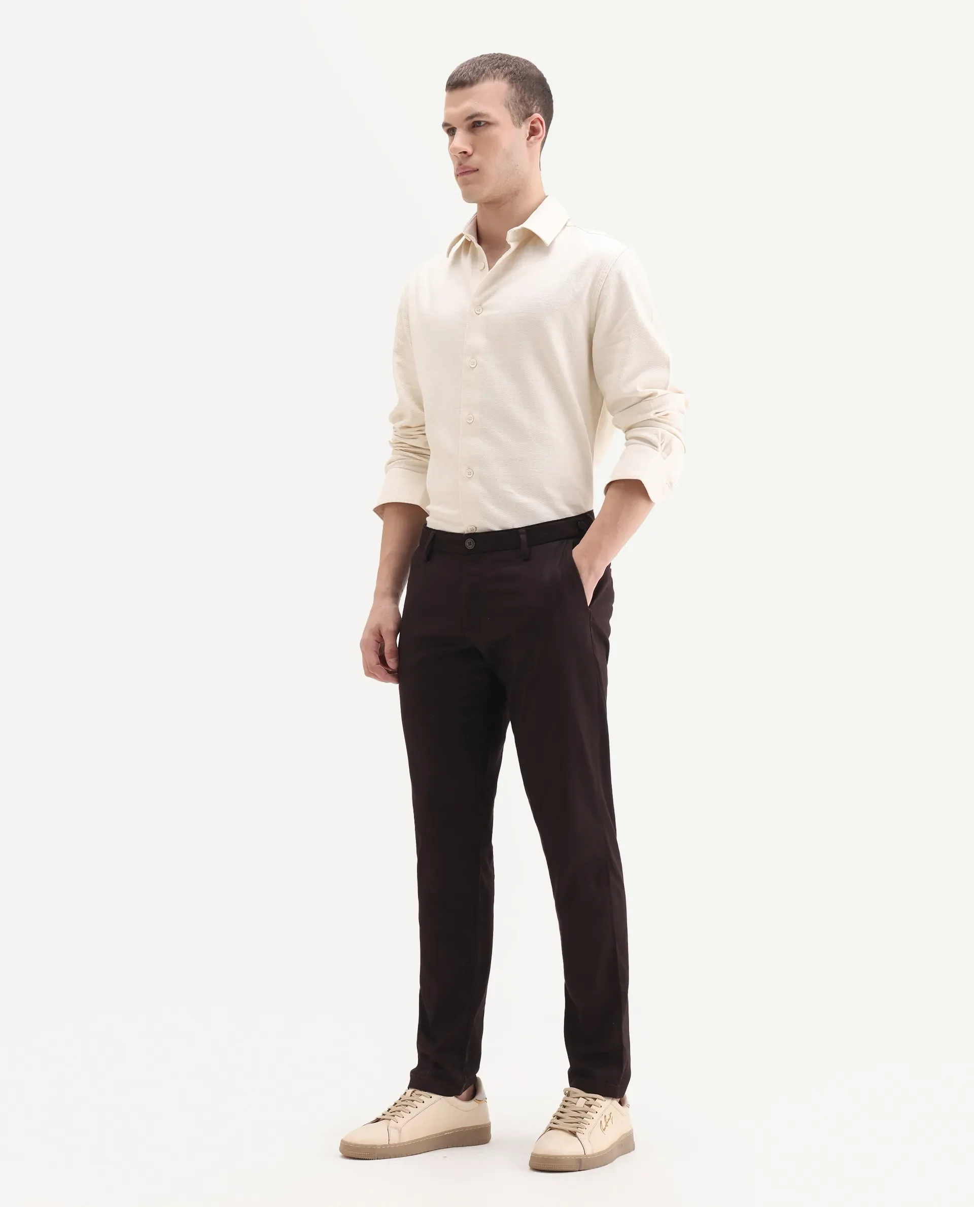 Rare Rabbit Men's Cellular Maroon Cotton Plain Regular Fit Trouser - Image 7