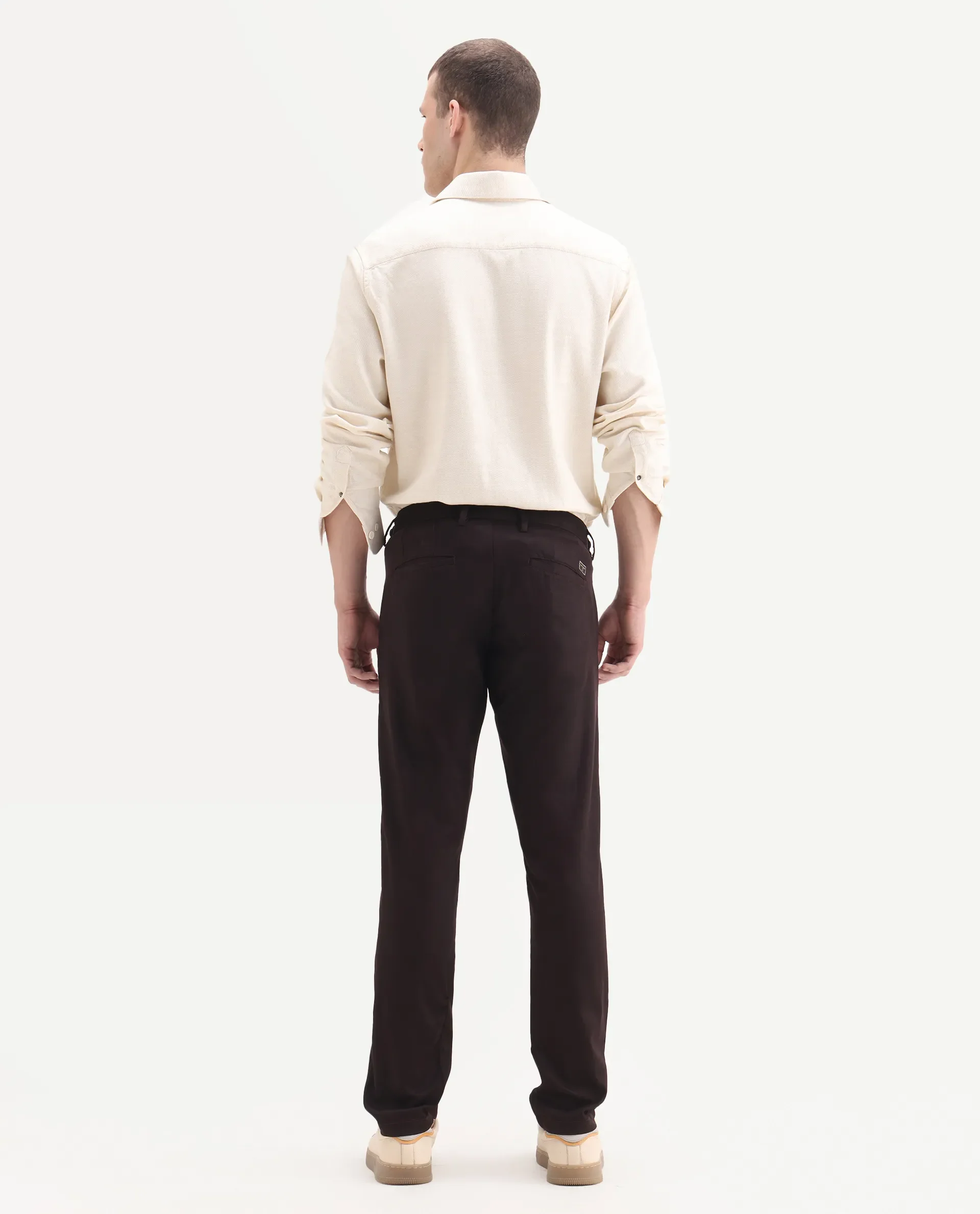 Rare Rabbit Men's Cellular Maroon Cotton Plain Regular Fit Trouser - Image 8