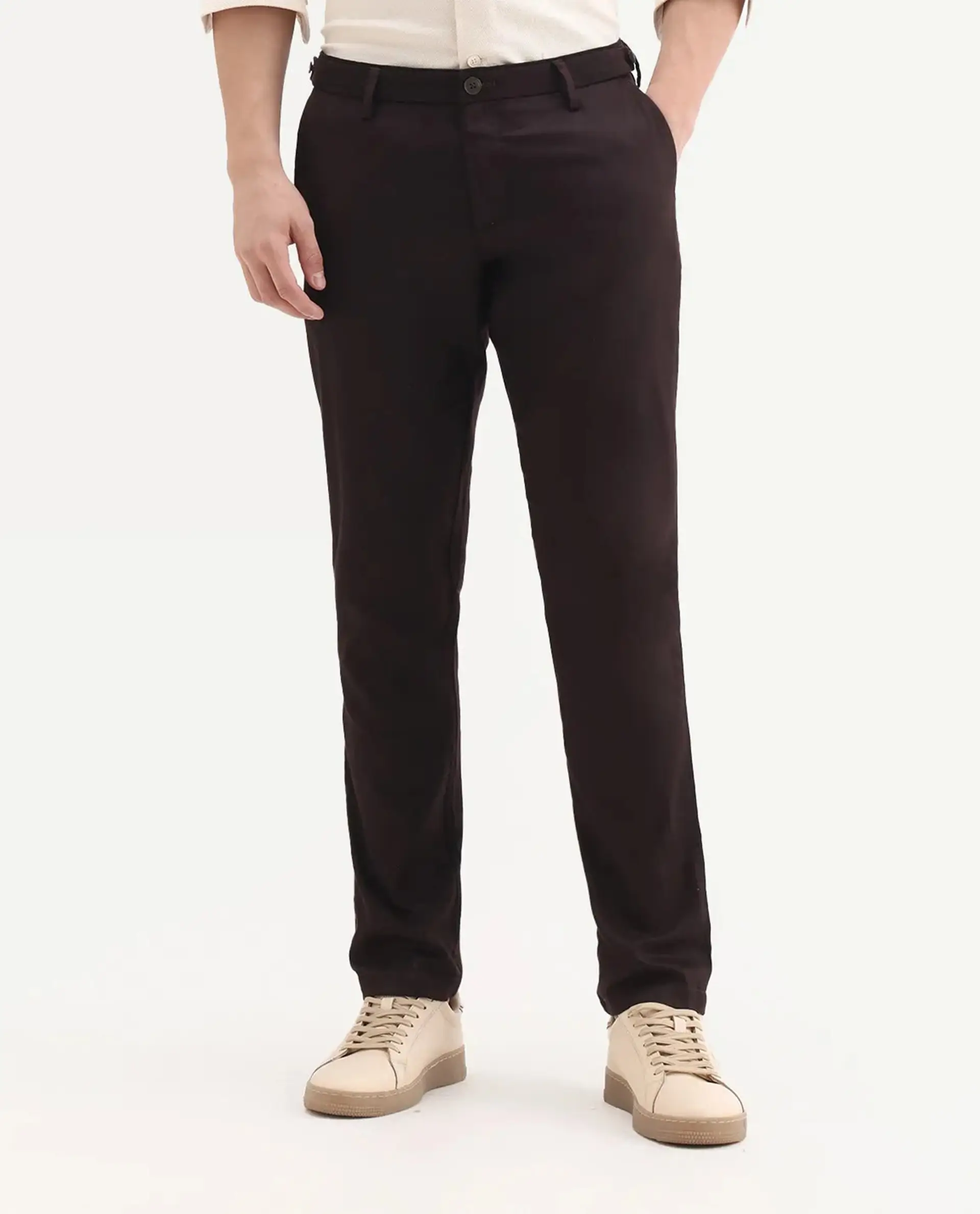 Rare Rabbit Men's Cellular Maroon Cotton Plain Regular Fit Trouser - Image 9