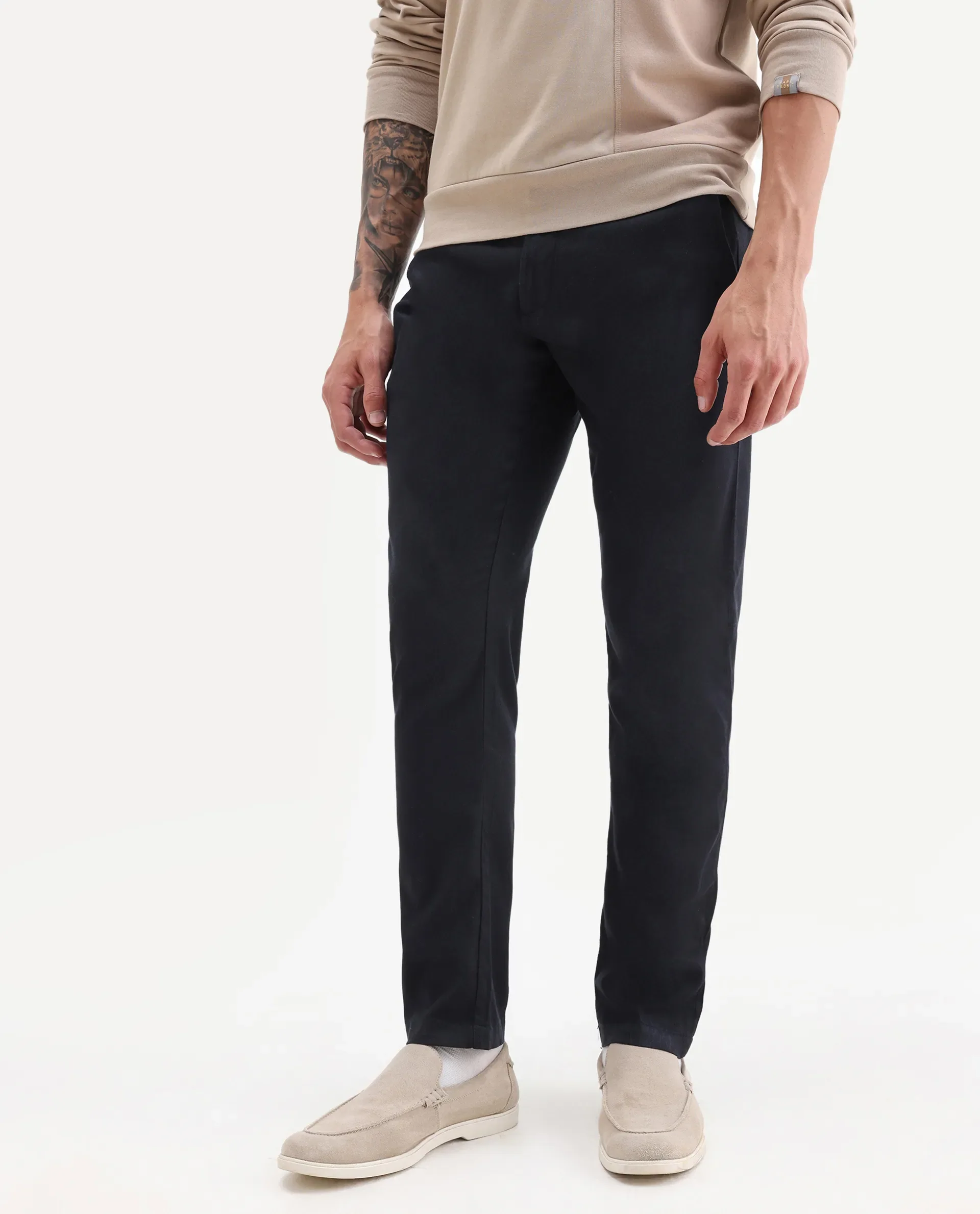 Rare Rabbit Men's Cellular Navy Cotton Plain Regular Fit Trouser - Image 2