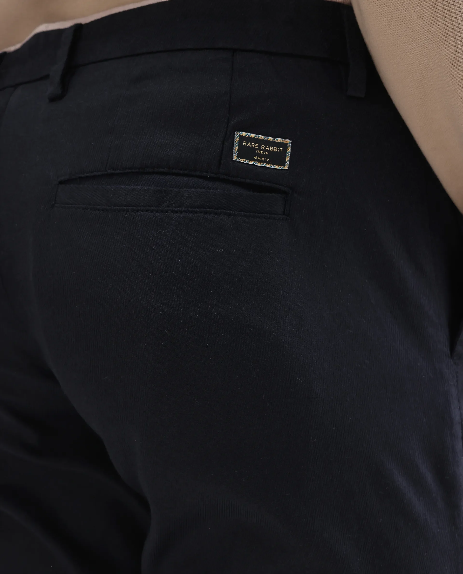 Rare Rabbit Men's Cellular Navy Cotton Plain Regular Fit Trouser - Image 5