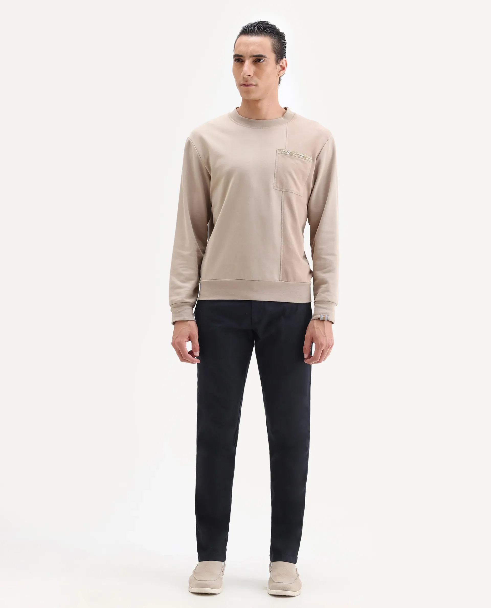 Rare Rabbit Men's Cellular Navy Cotton Plain Regular Fit Trouser - Image 6