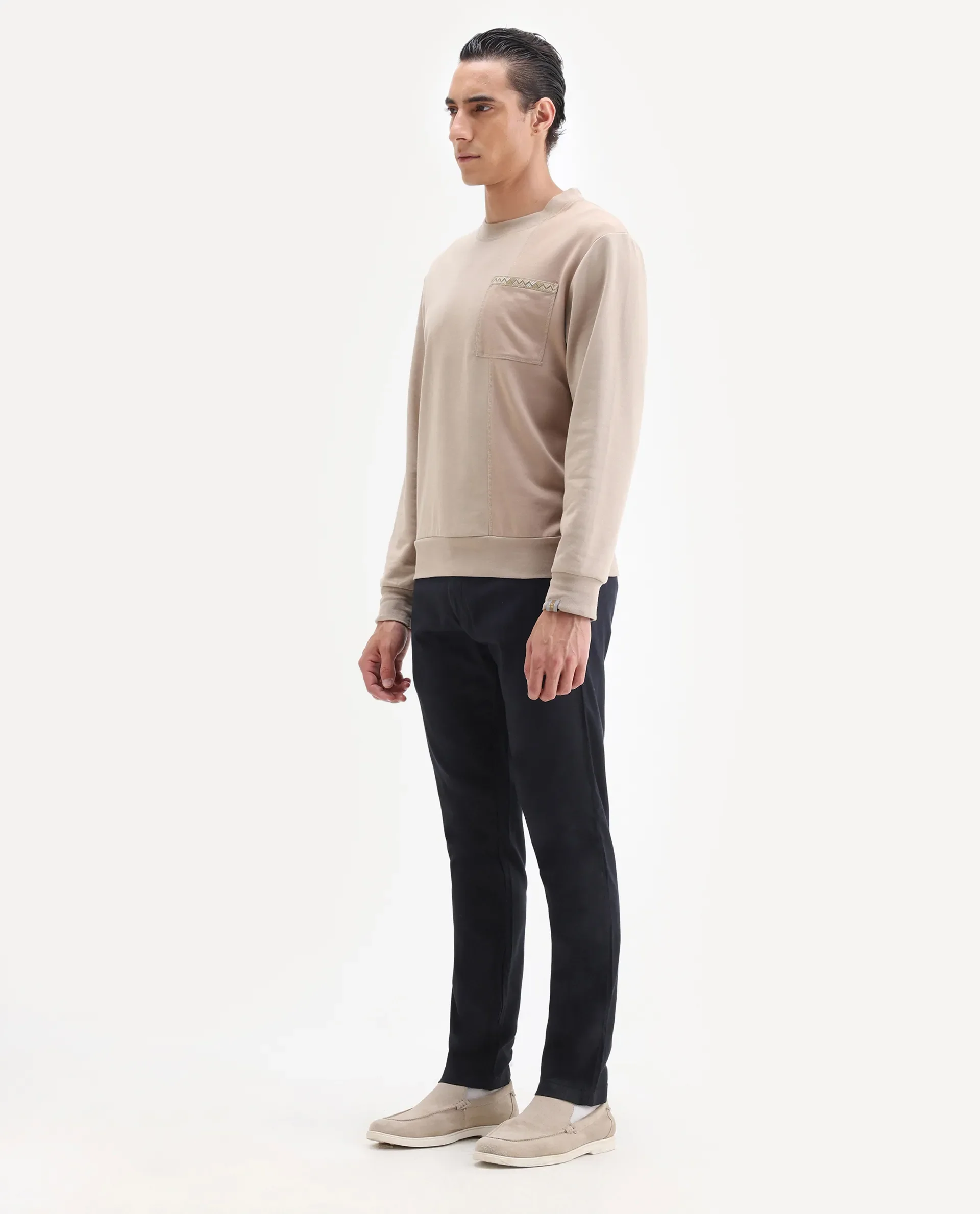 Rare Rabbit Men's Cellular Navy Cotton Plain Regular Fit Trouser - Image 7