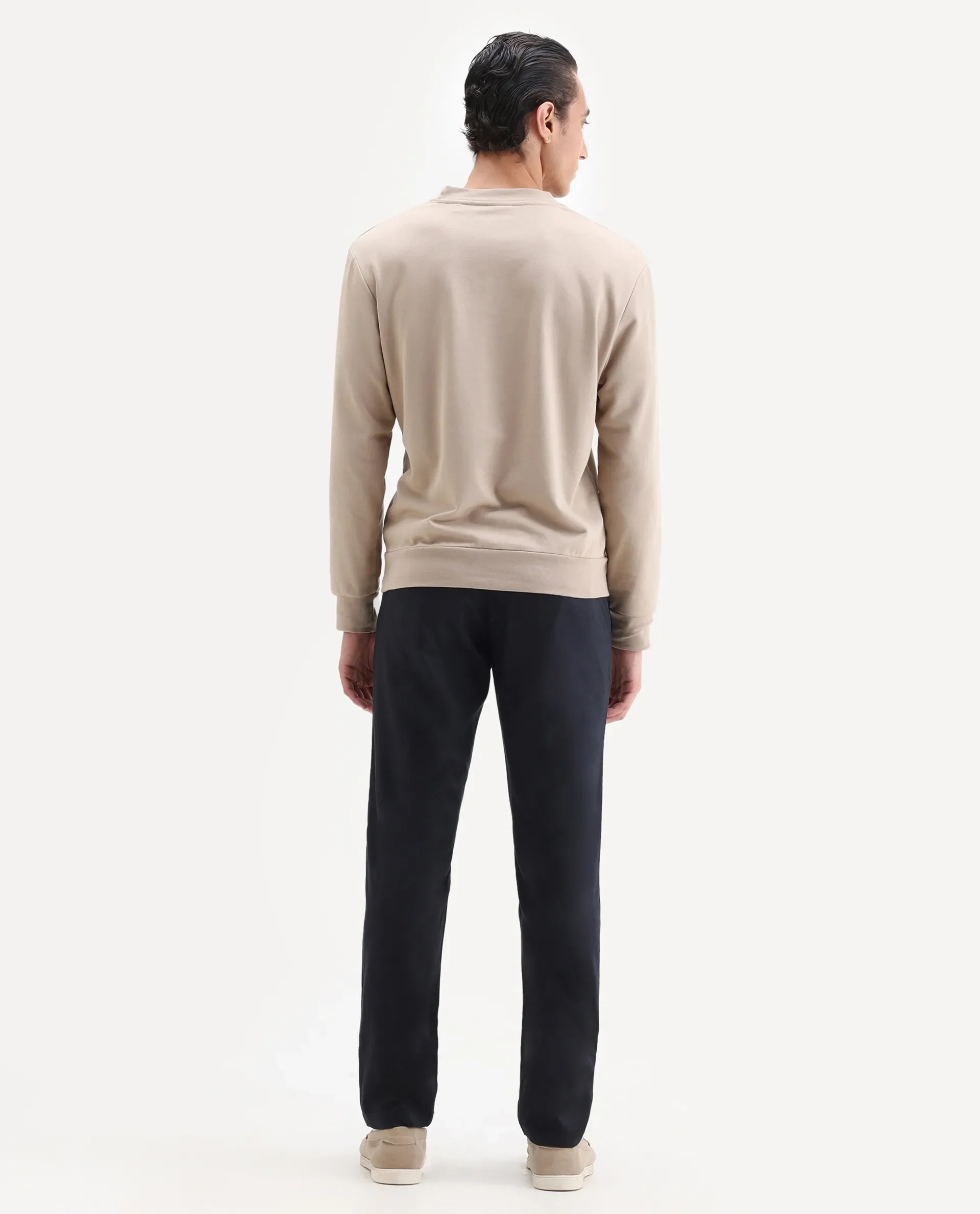 Rare Rabbit Men's Cellular Navy Cotton Plain Regular Fit Trouser - Image 8