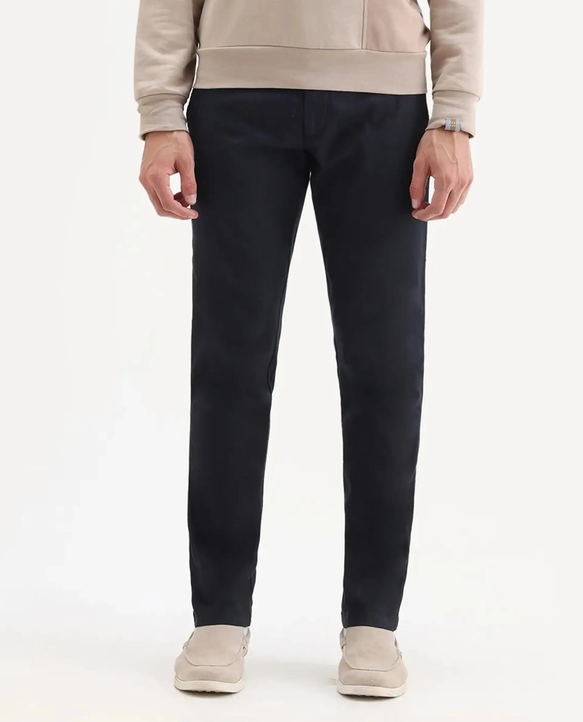 Rare Rabbit Men's Cellular Navy Cotton Plain Regular Fit Trouser - Image 9