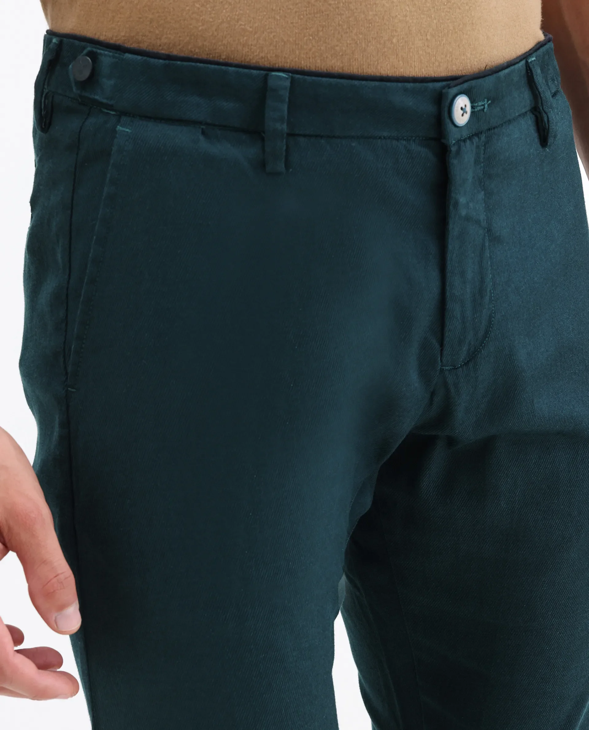 Rare Rabbit Men's Cellular Petrol Cotton Plain Regular Fit Trouser - Image 3