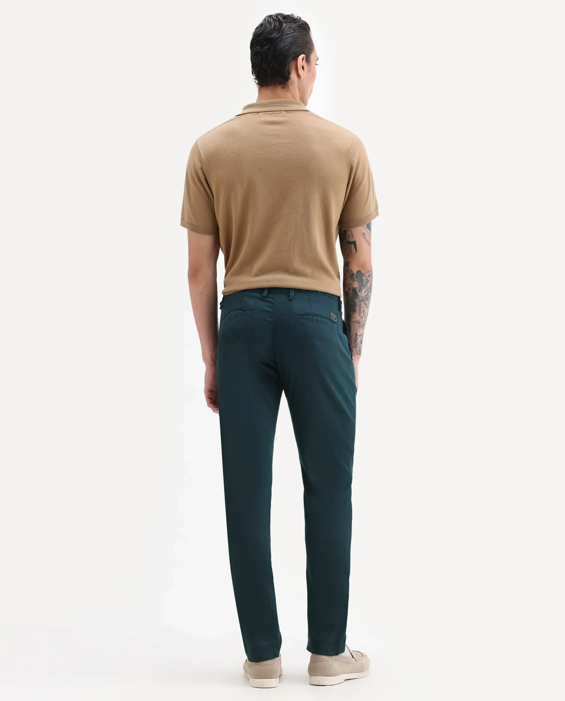 Rare Rabbit Men's Cellular Petrol Cotton Plain Regular Fit Trouser - Image 8