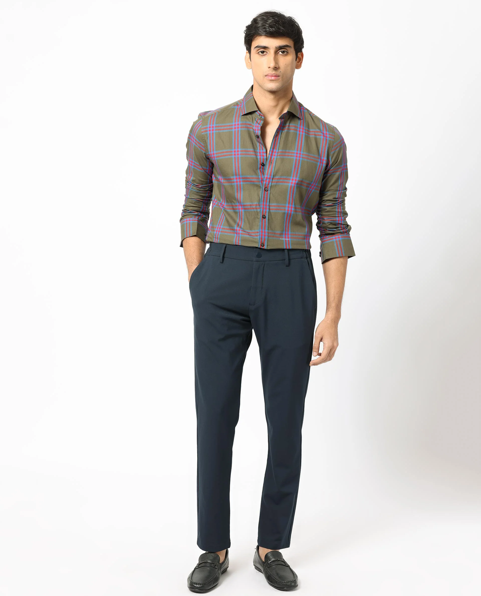Rare Rabbit Men's Cellul Olive Cotton Checked Print Regular Fit Full Sleeve Collared Shirt - Image 2
