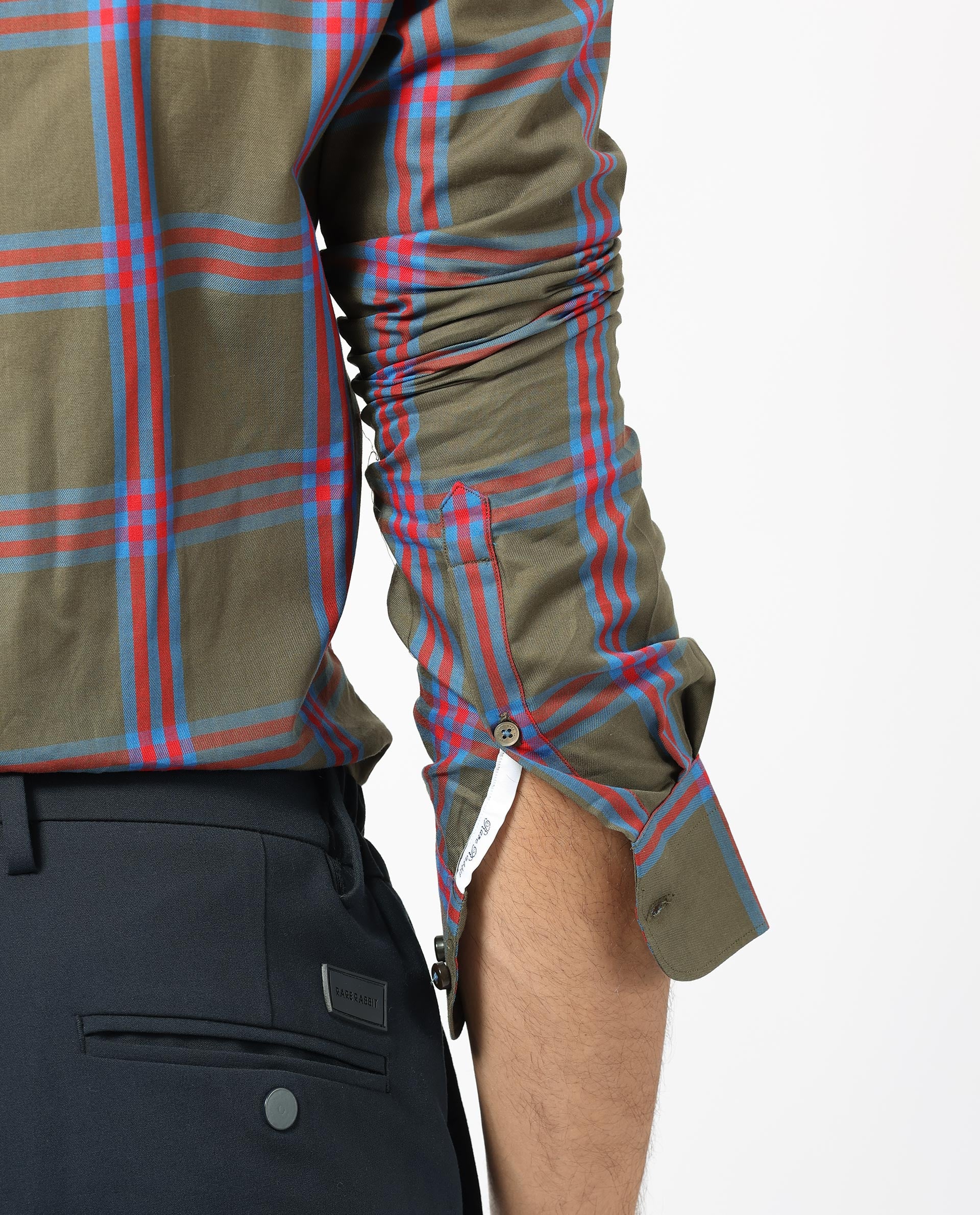 Rare Rabbit Men's Cellul Olive Cotton Checked Print Regular Fit Full Sleeve Collared Shirt - Image 5