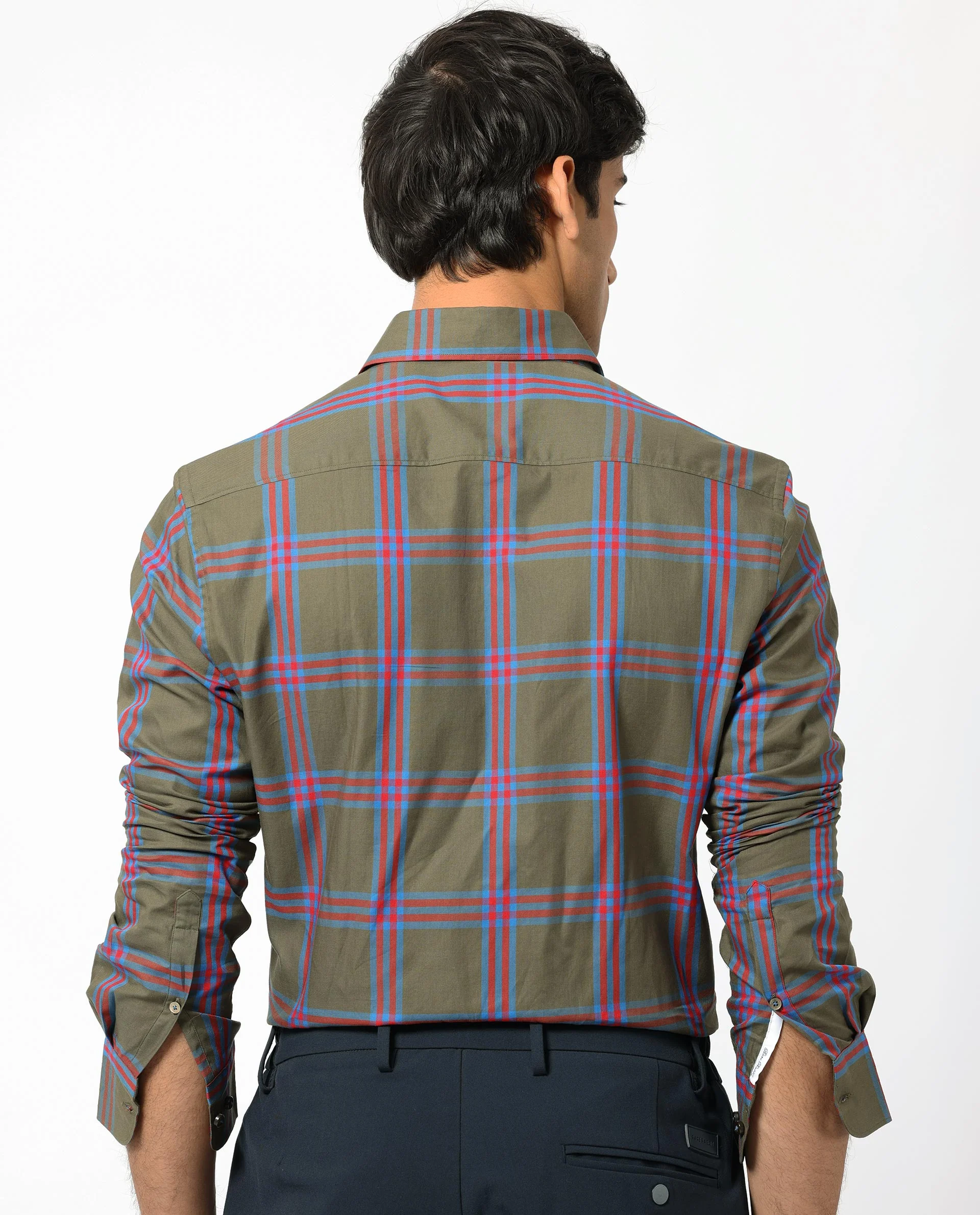 Rare Rabbit Men's Cellul Olive Cotton Checked Print Regular Fit Full Sleeve Collared Shirt - Image 7