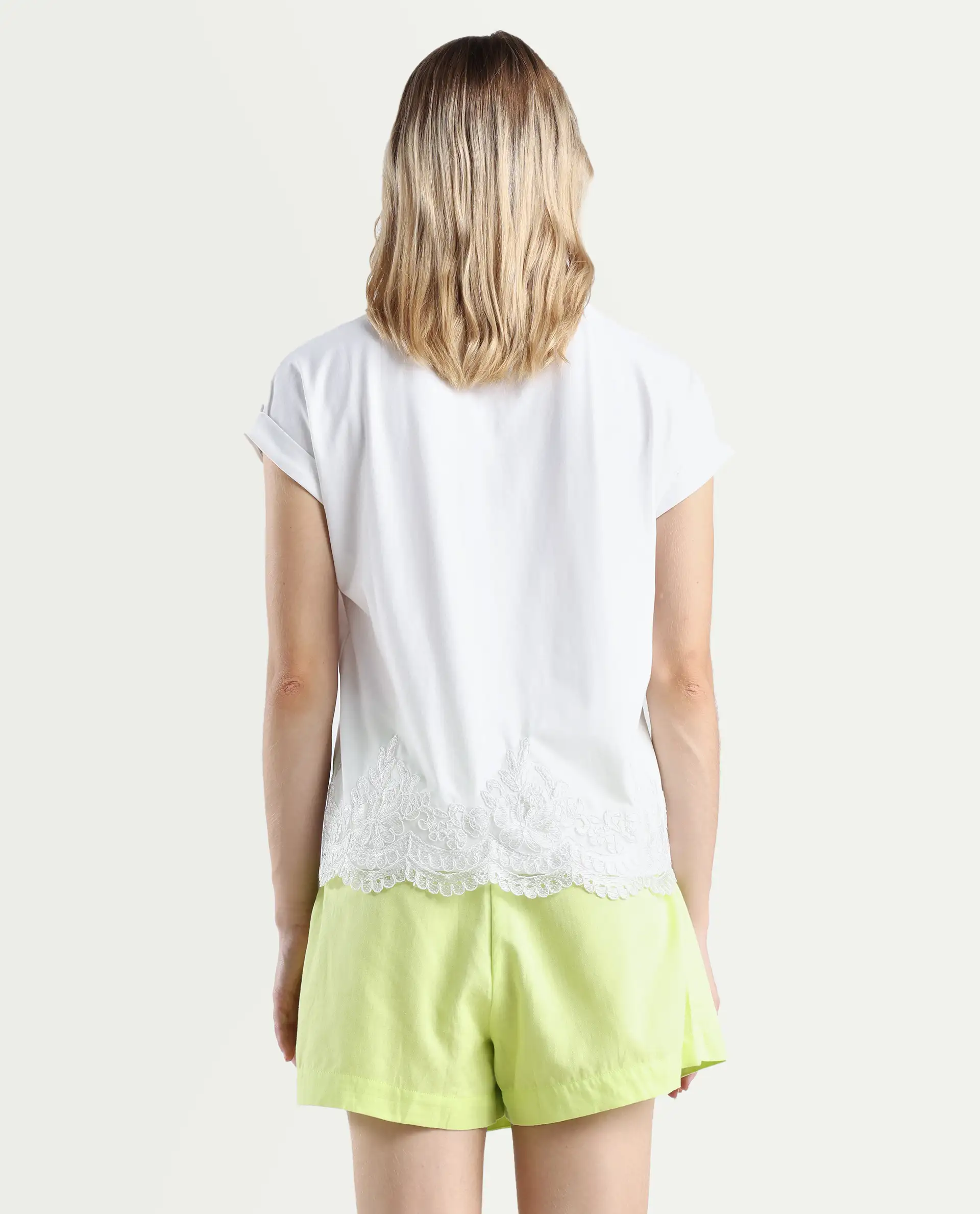 Rareism Women's Celo White Cotton Blend Crew Neck Regular Fit T-Shirt - Image 7