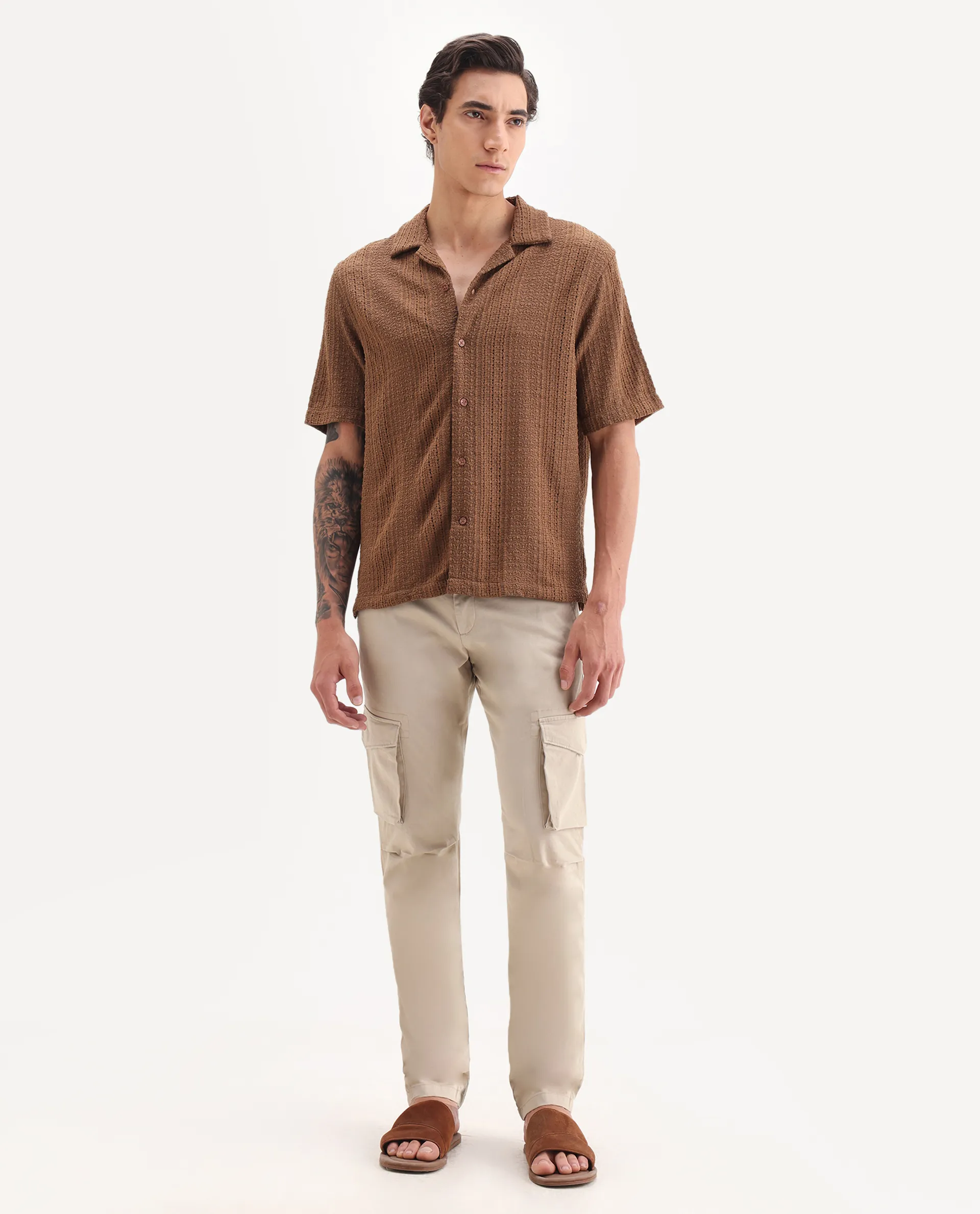 Rare Rabbit Men's Celu Beige Cotton Plain Slim Fit Trouser - Image 4