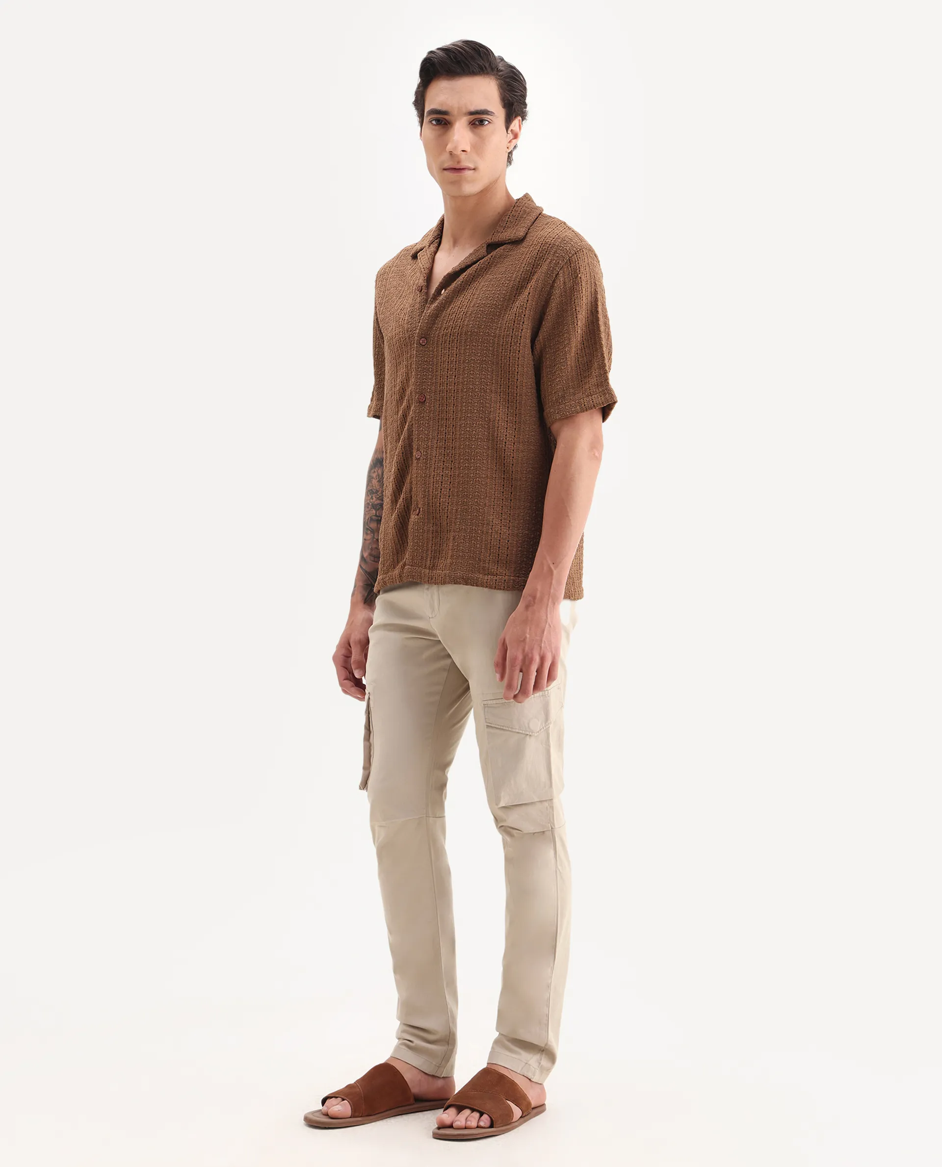 Rare Rabbit Men's Celu Beige Cotton Plain Slim Fit Trouser - Image 5