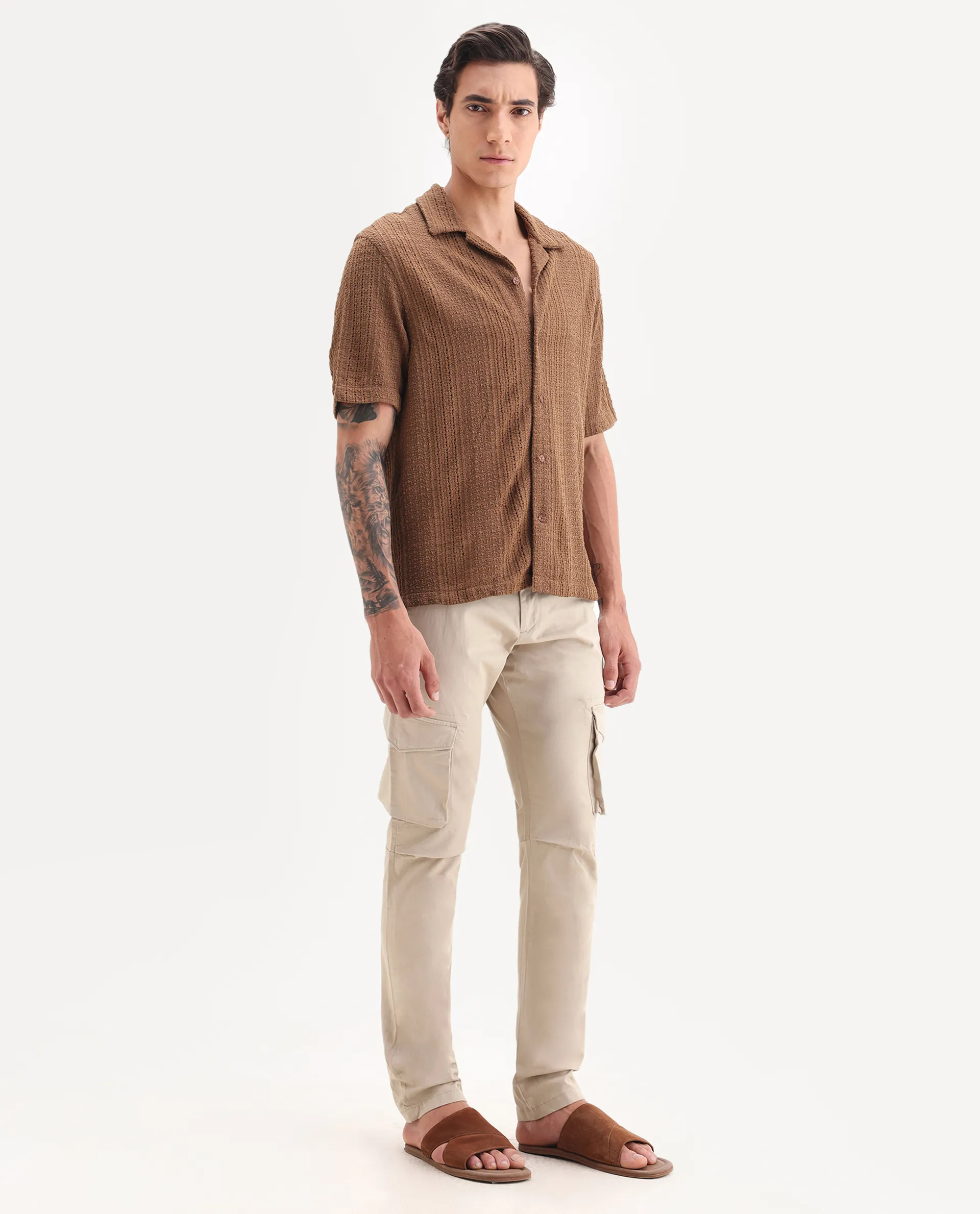 Rare Rabbit Men's Celu Beige Cotton Plain Slim Fit Trouser - Image 7