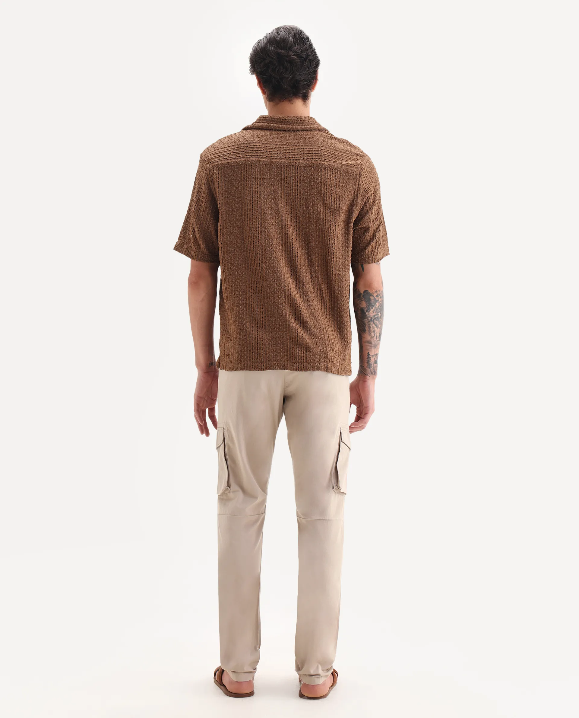 Rare Rabbit Men's Celu Beige Cotton Plain Slim Fit Trouser - Image 8