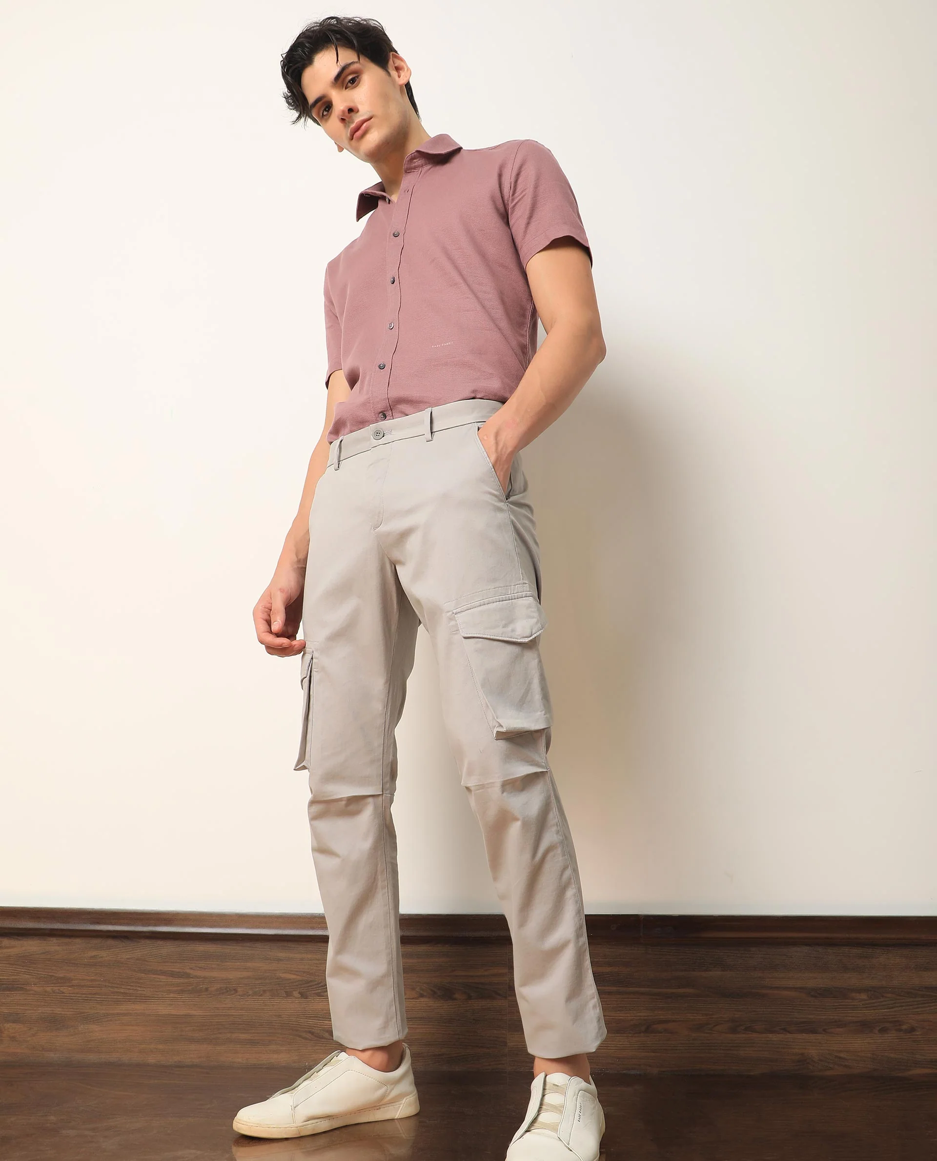Rare Rabbit Men's Celu Grey Plain Slim Fit Trouser - Image 7