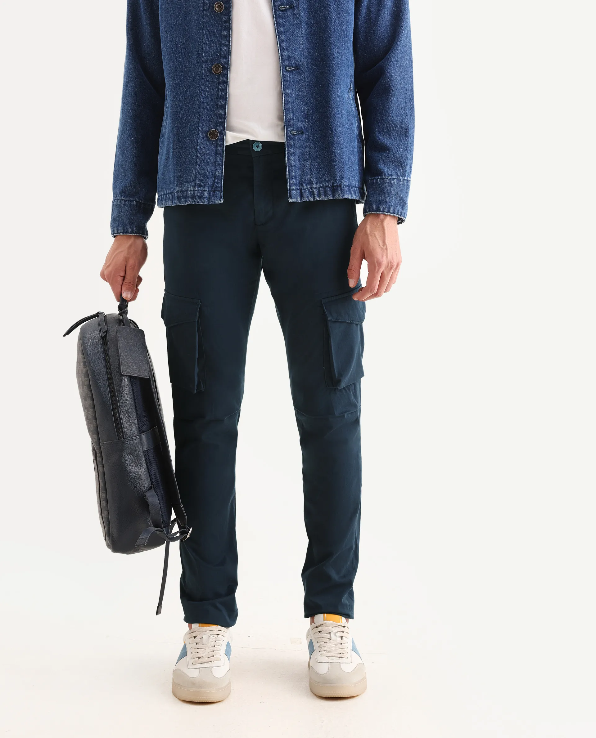 Rare Rabbit Men's Celu Navy Cotton Plain Slim Fit Trouser - Image 2