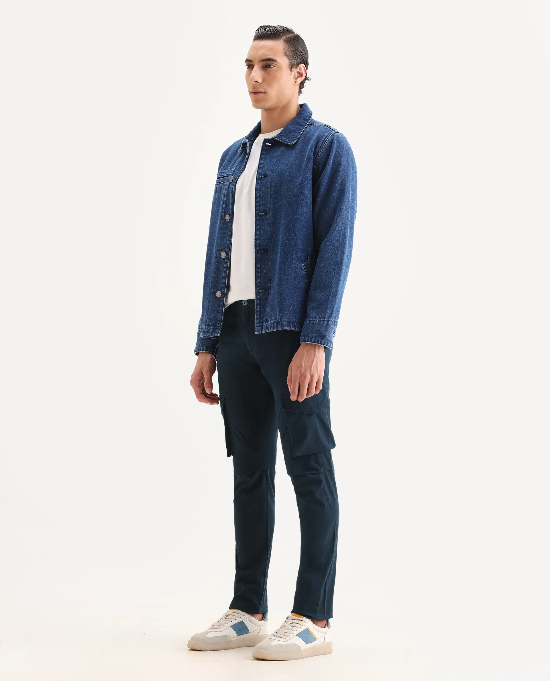 Rare Rabbit Men's Celu Navy Cotton Plain Slim Fit Trouser - Image 3