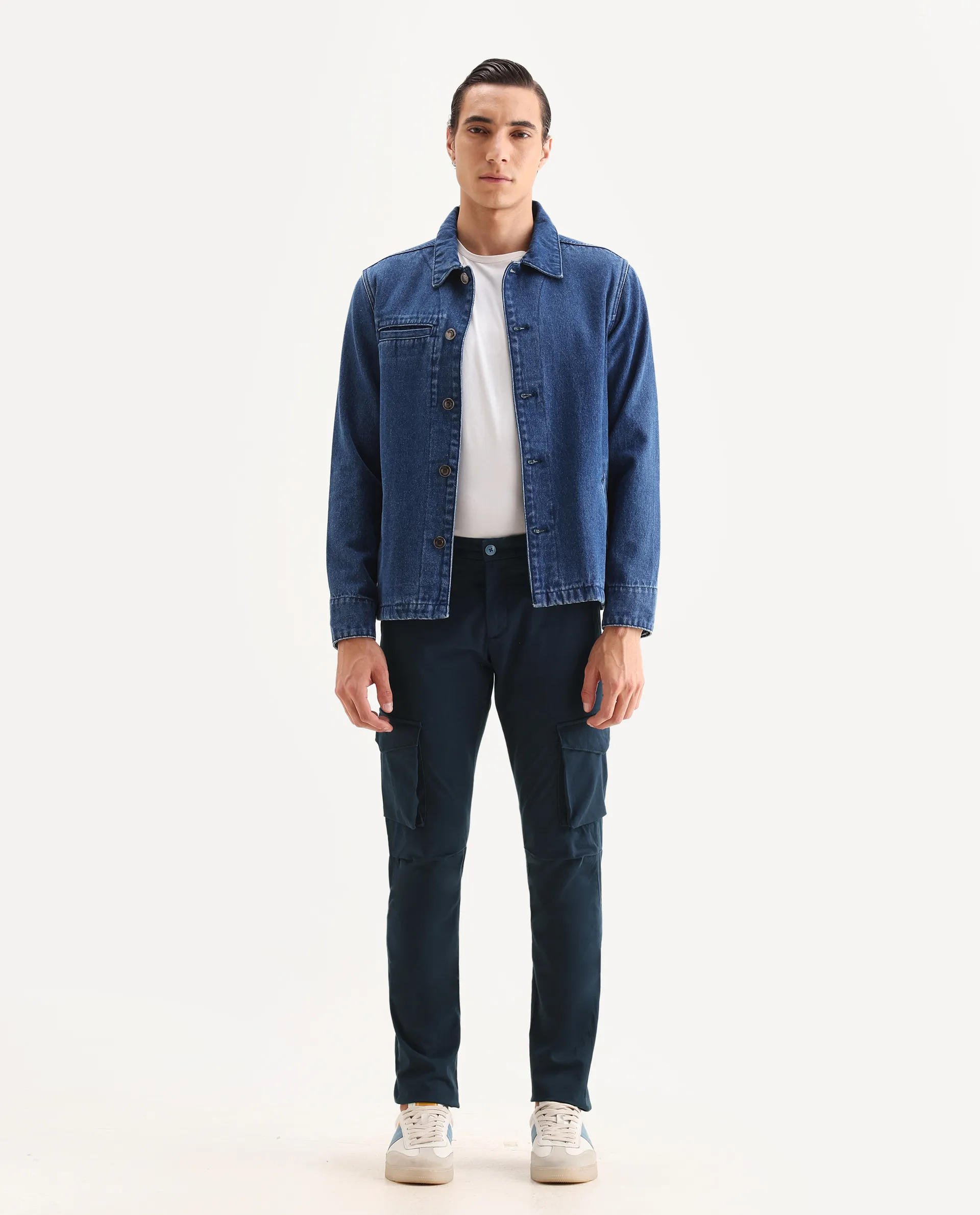 Rare Rabbit Men's Celu Navy Cotton Plain Slim Fit Trouser - Image 6
