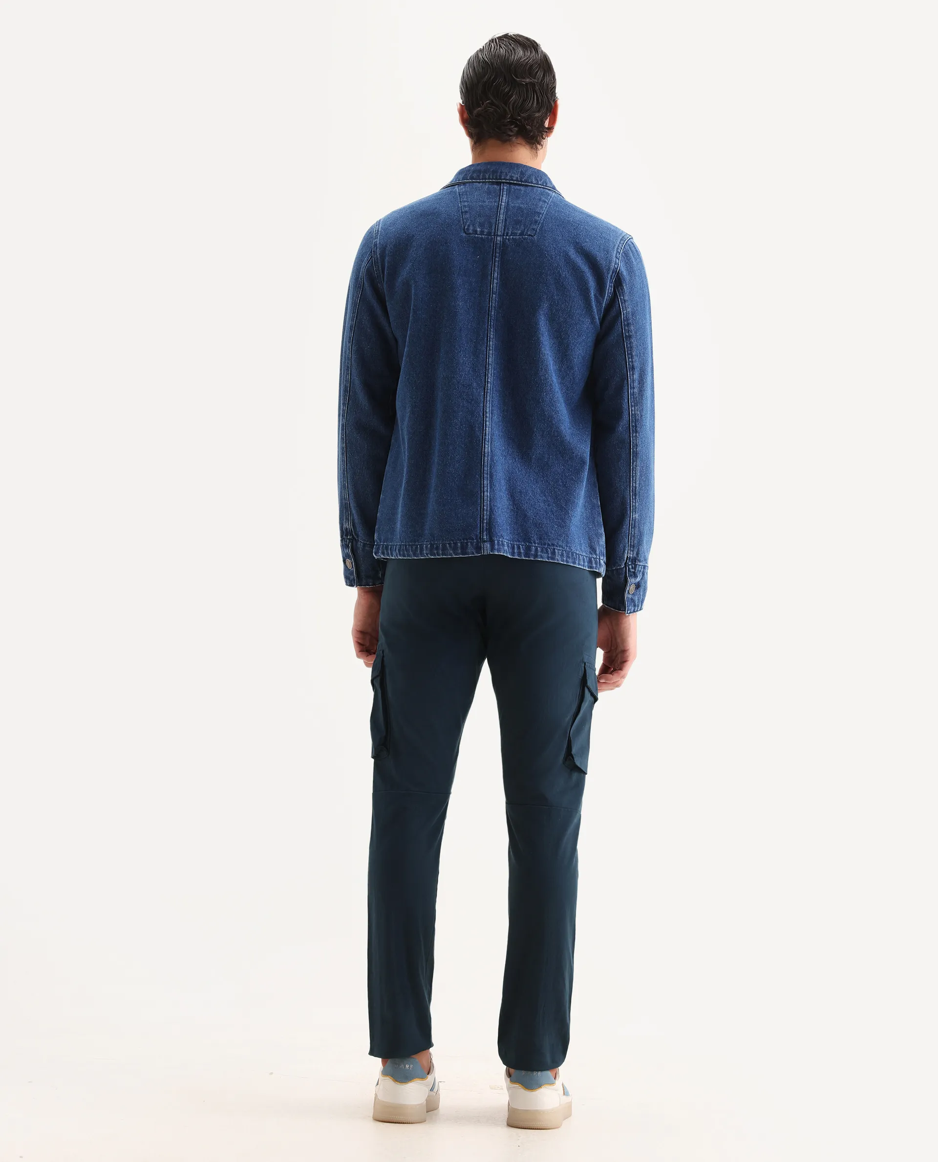Rare Rabbit Men's Celu Navy Cotton Plain Slim Fit Trouser - Image 7