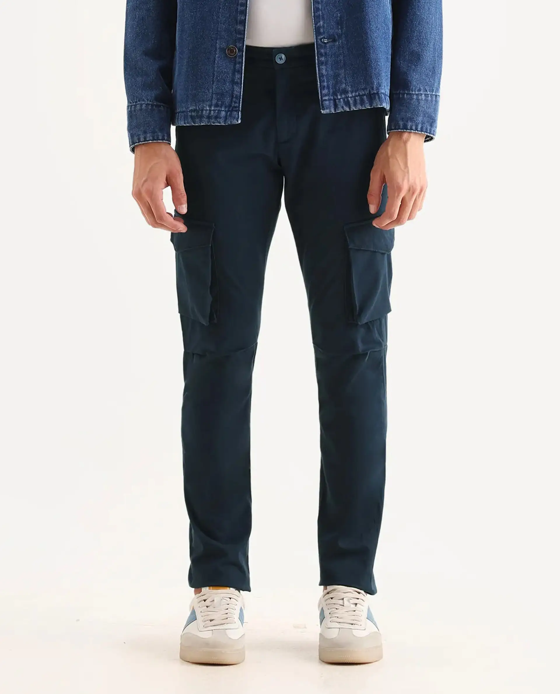 Rare Rabbit Men's Celu Navy Cotton Plain Slim Fit Trouser - Image 8