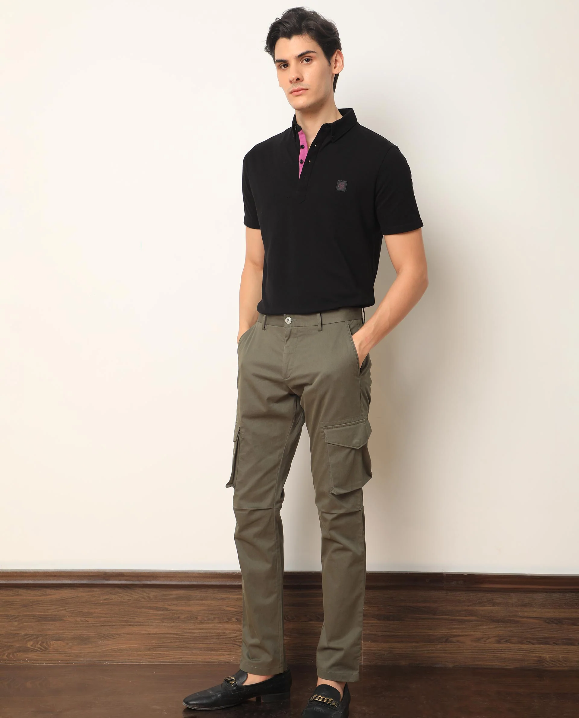 Rare Rabbit Men's Celu Olive Cotton Plain Slim Fit Trouser - Image 3