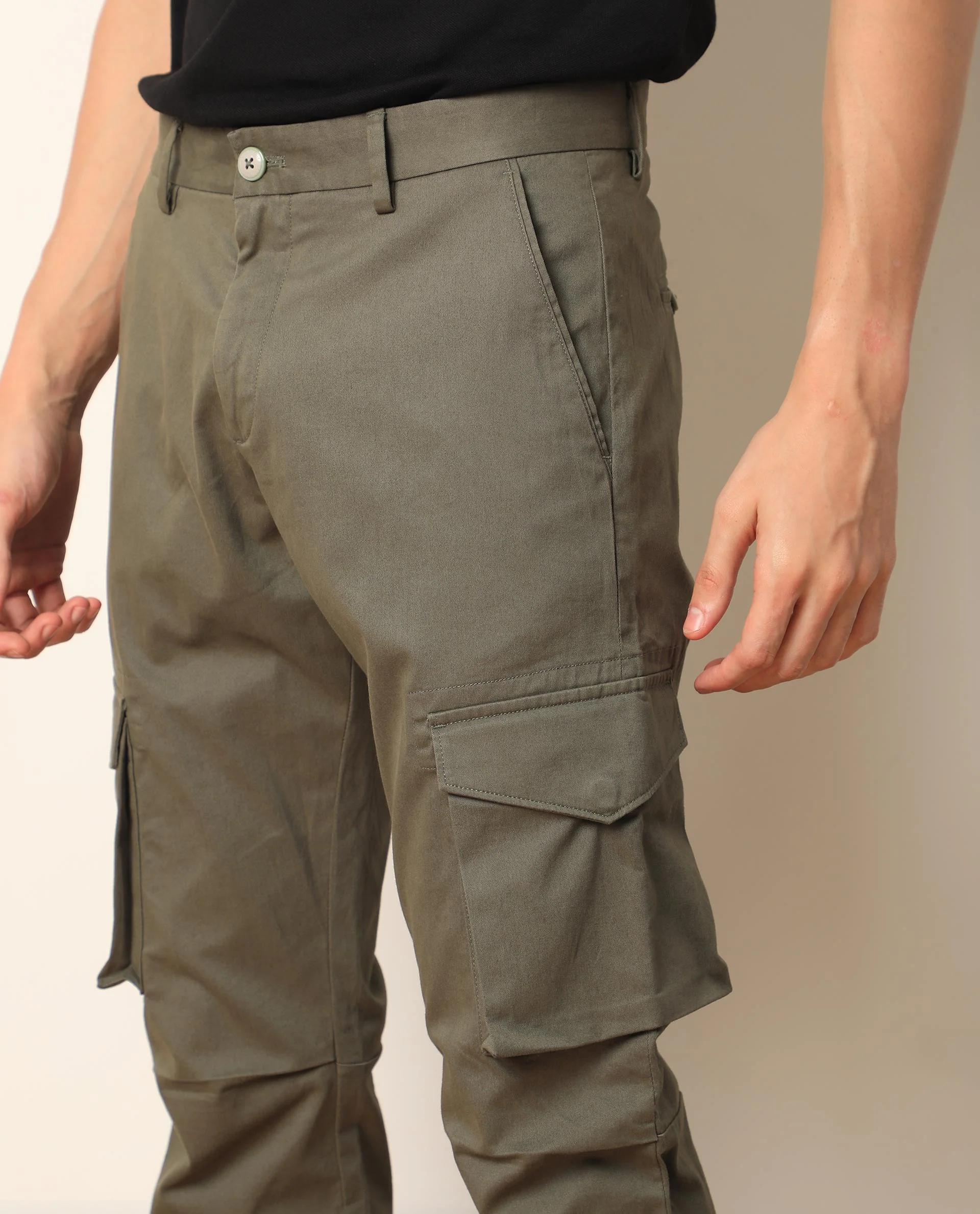 Rare Rabbit Men's Celu Olive Cotton Plain Slim Fit Trouser - Image 4