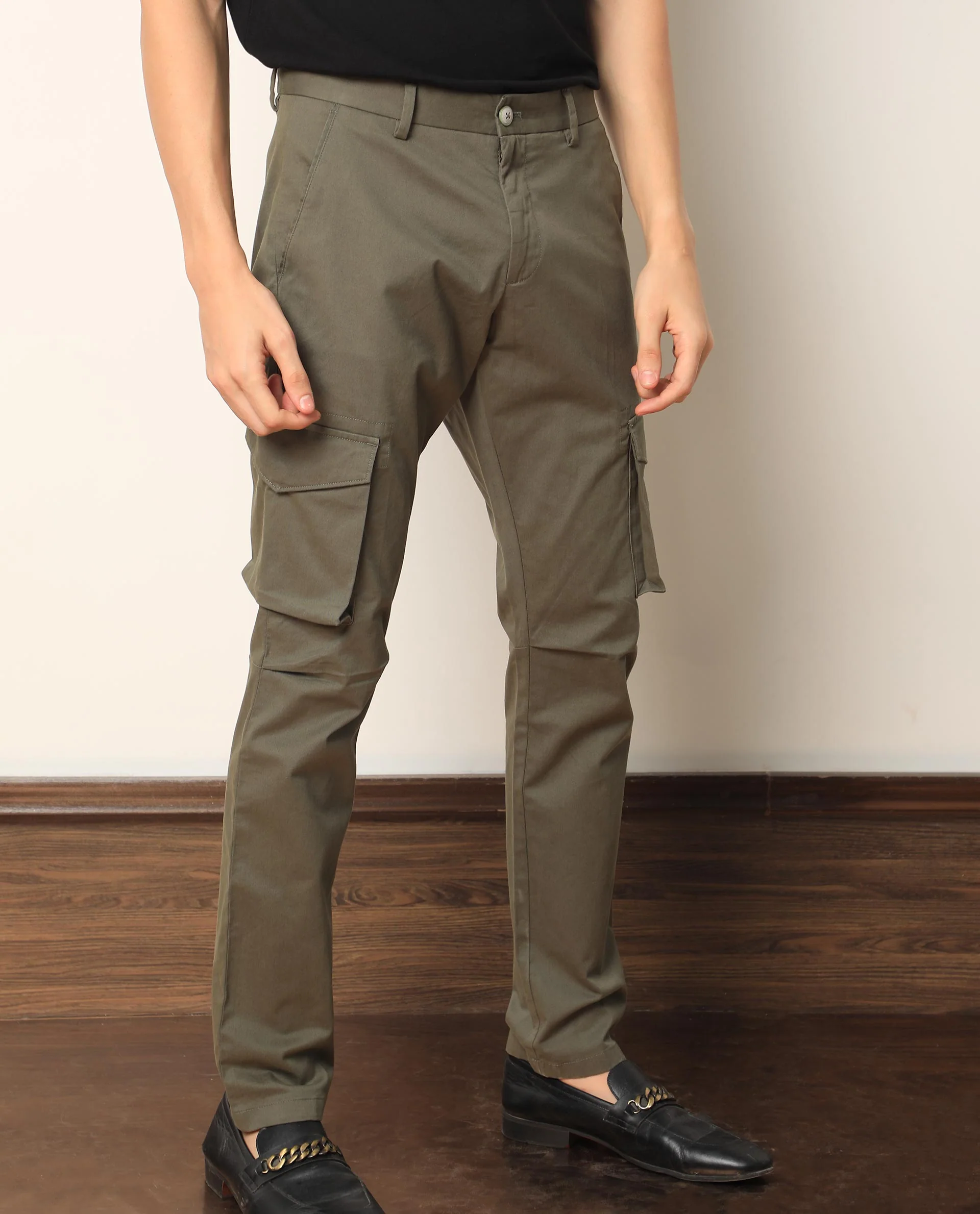 Rare Rabbit Men's Celu Olive Cotton Plain Slim Fit Trouser - Image 5