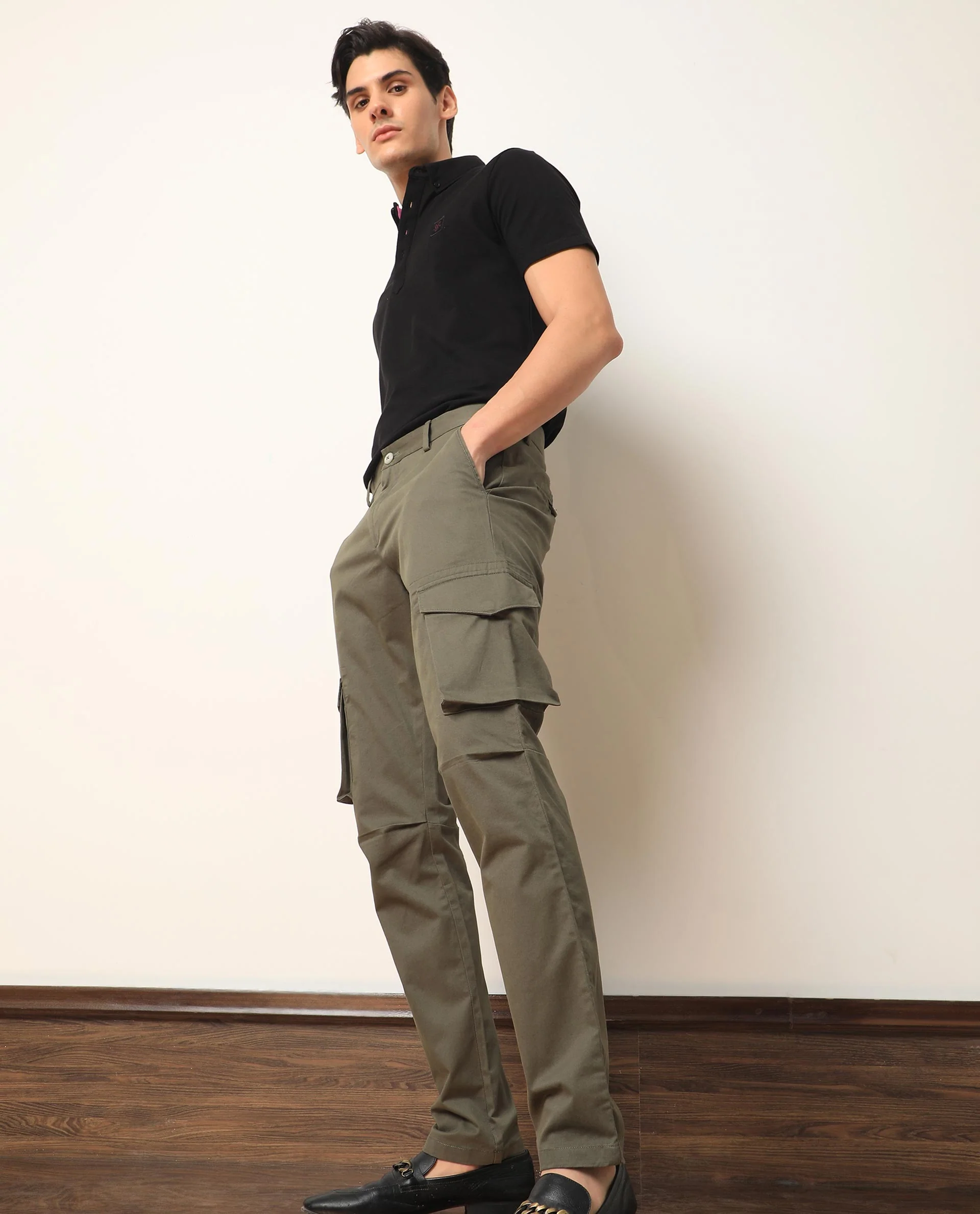 Rare Rabbit Men's Celu Olive Cotton Plain Slim Fit Trouser - Image 6