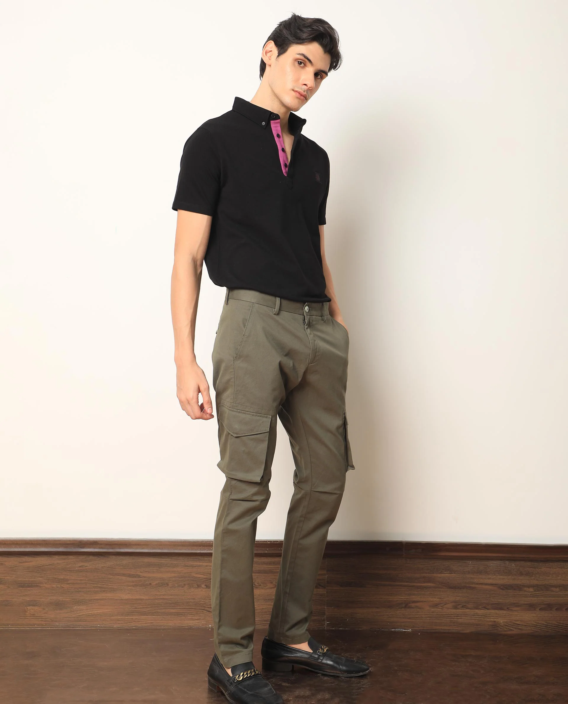 Rare Rabbit Men's Celu Olive Cotton Plain Slim Fit Trouser - Image 7