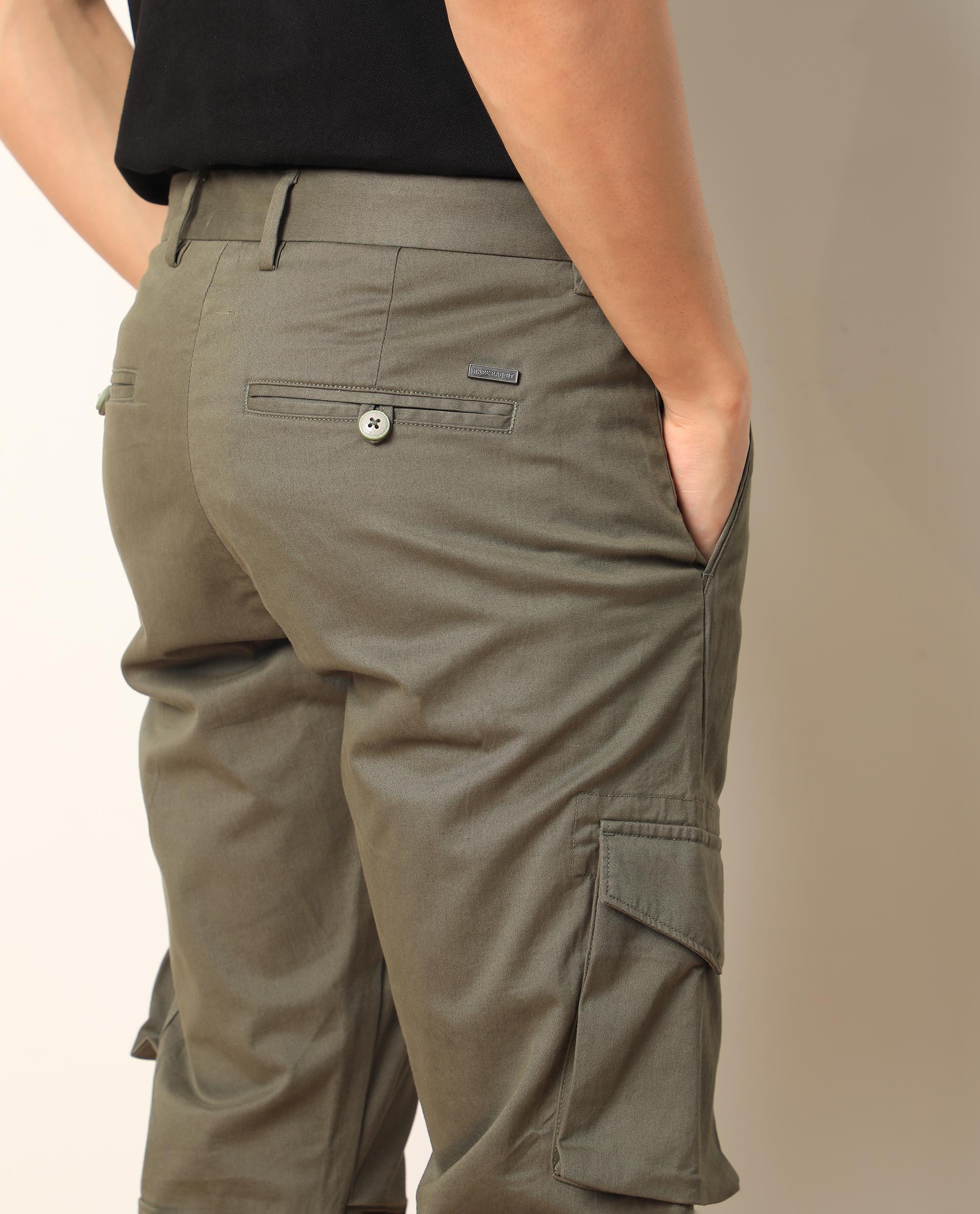 Rare Rabbit Men's Celu Olive Cotton Plain Slim Fit Trouser - Image 8