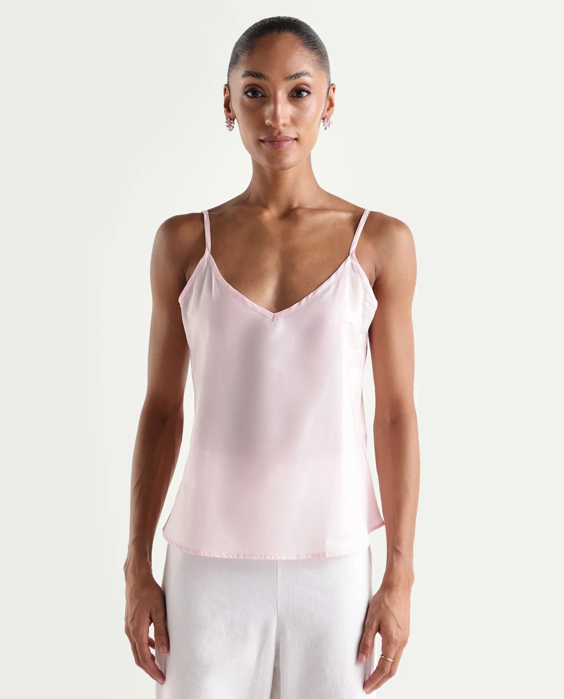 Rareism Women's Ceni Light Pink Cotton Half Sleeve Regular Fit Plain Top - Image 3
