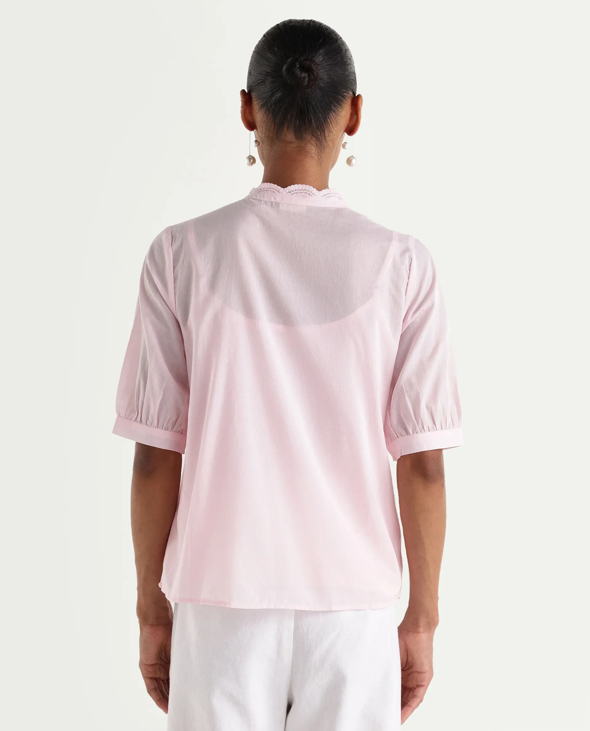 Rareism Women's Ceni Light Pink Cotton Half Sleeve Regular Fit Plain Top - Image 8