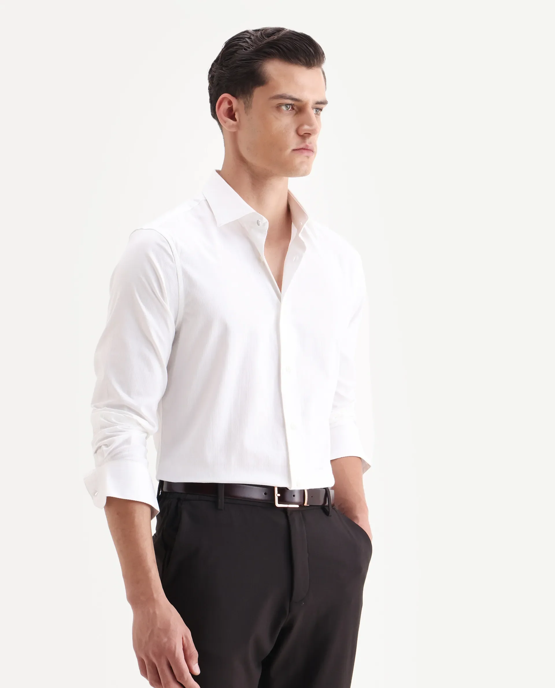 Rare Rabbit Men's Centi-25 White Cotton Fabric Spread Collar Regular Fit Plain Shirt - Image 6
