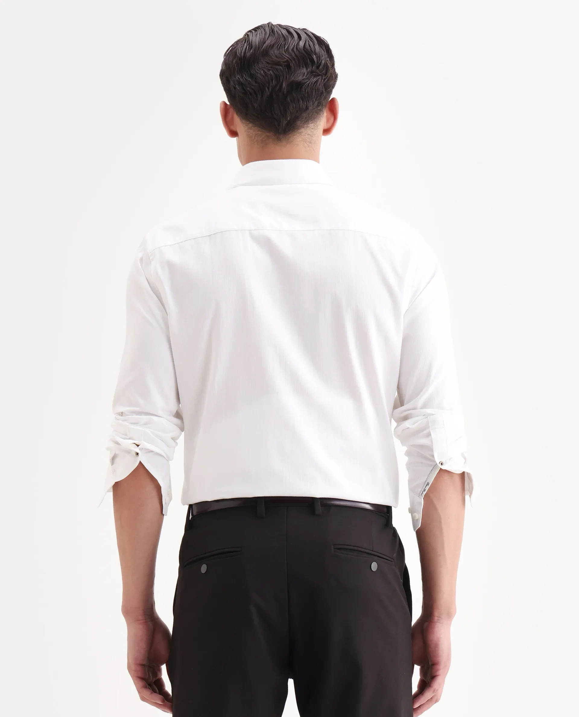 Rare Rabbit Men's Centi-25 White Cotton Fabric Spread Collar Regular Fit Plain Shirt - Image 7