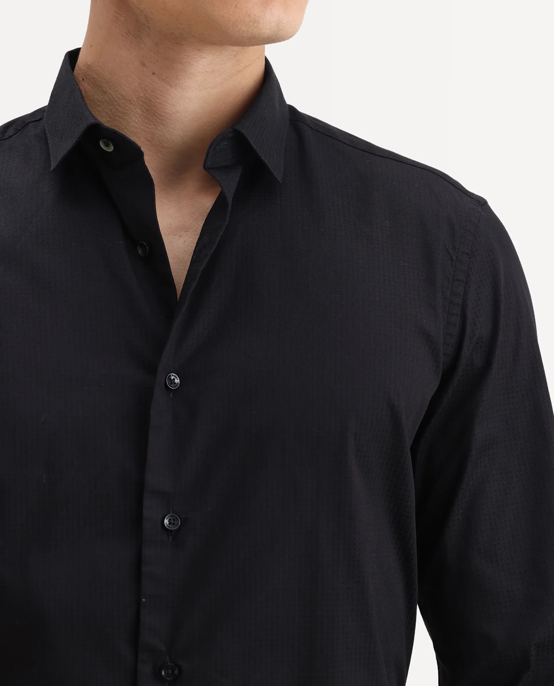Rare Rabbit Men's Centi Black Cotton Plain Regular Fit Full Sleeve Collared Shirt - Image 3