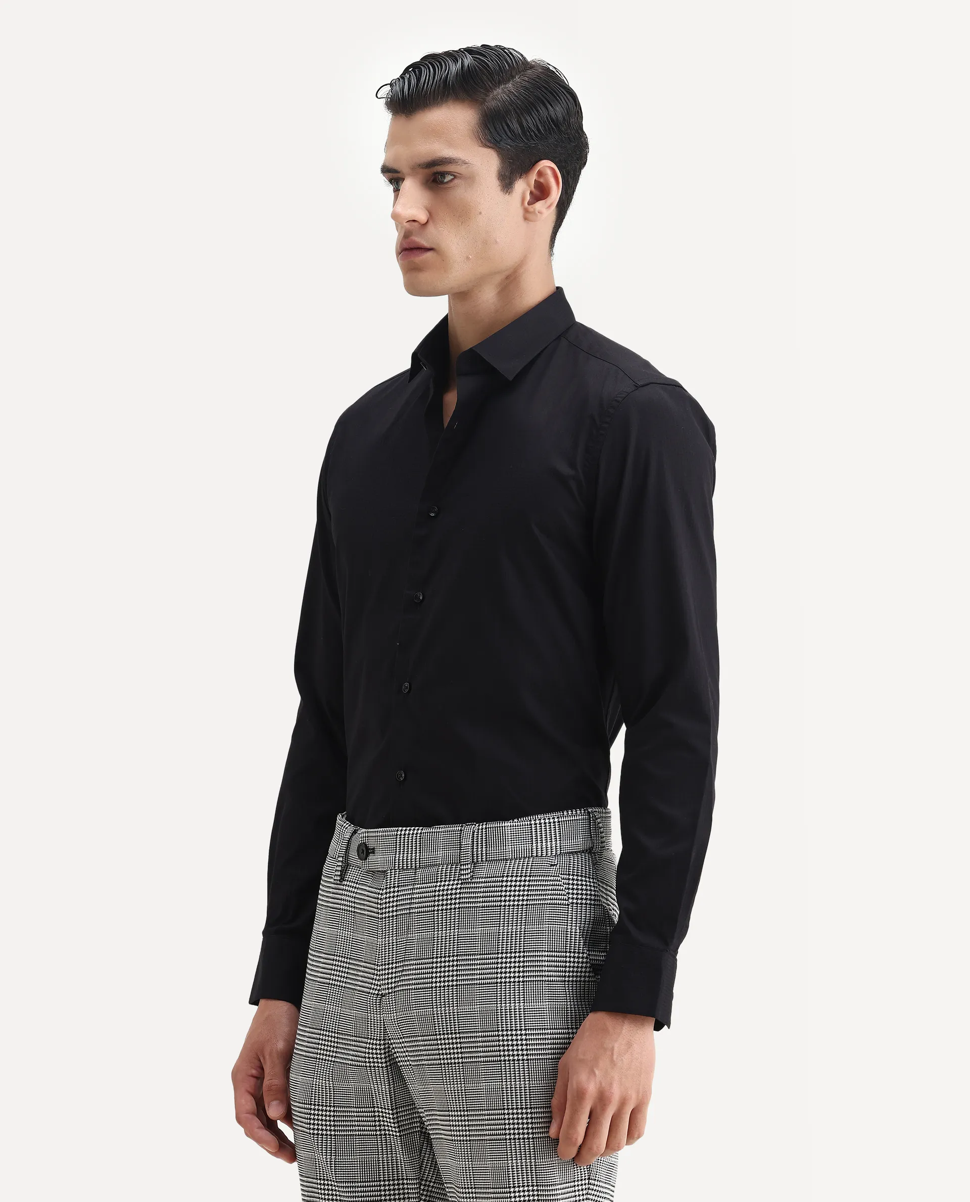 Rare Rabbit Men's Centi Black Cotton Plain Regular Fit Full Sleeve Collared Shirt - Image 4