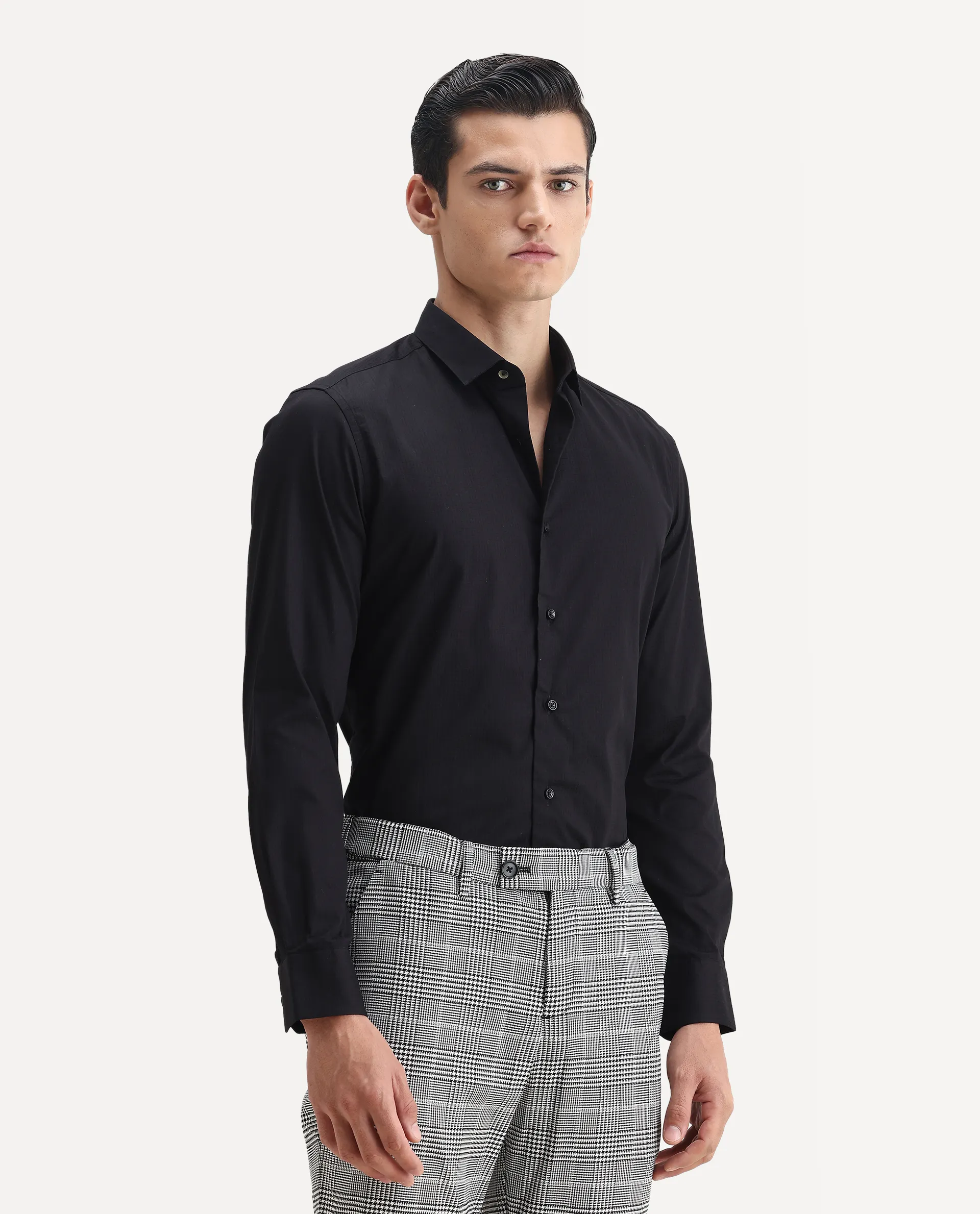 Rare Rabbit Men's Centi Black Cotton Plain Regular Fit Full Sleeve Collared Shirt - Image 5