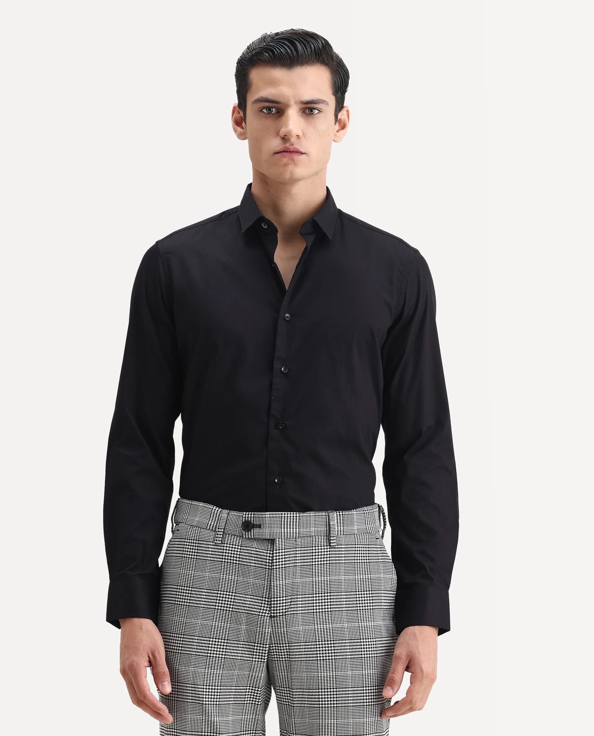 Rare Rabbit Men's Centi Black Cotton Plain Regular Fit Full Sleeve Collared Shirt - Image 6