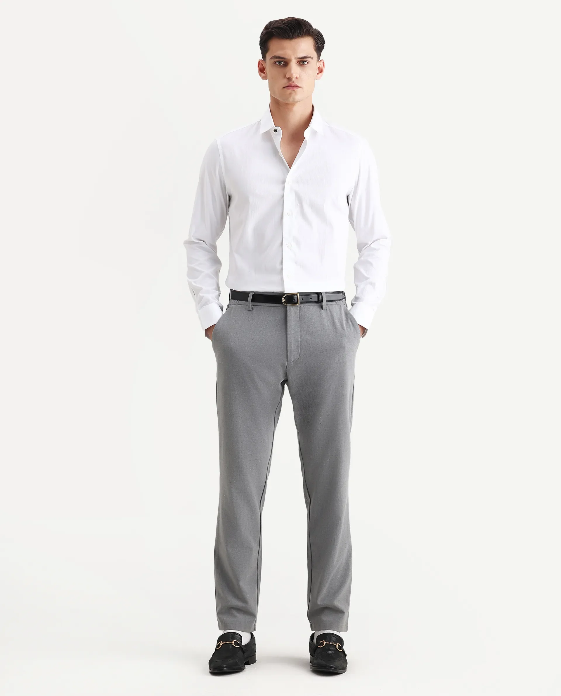 Rare Rabbit Men's Centi White Cotton Plain Regular Fit Full Sleeve Collared Shirt - Image 2