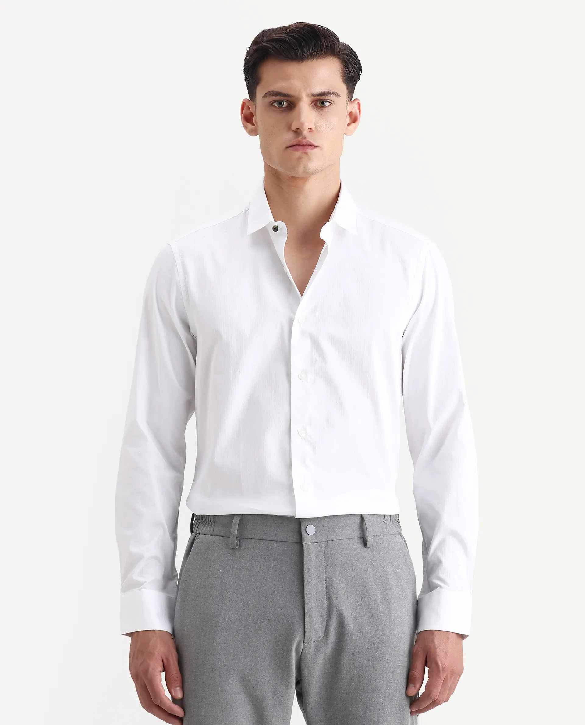 Rare Rabbit Men's Centi White Cotton Plain Regular Fit Full Sleeve Collared Shirt - Image 4